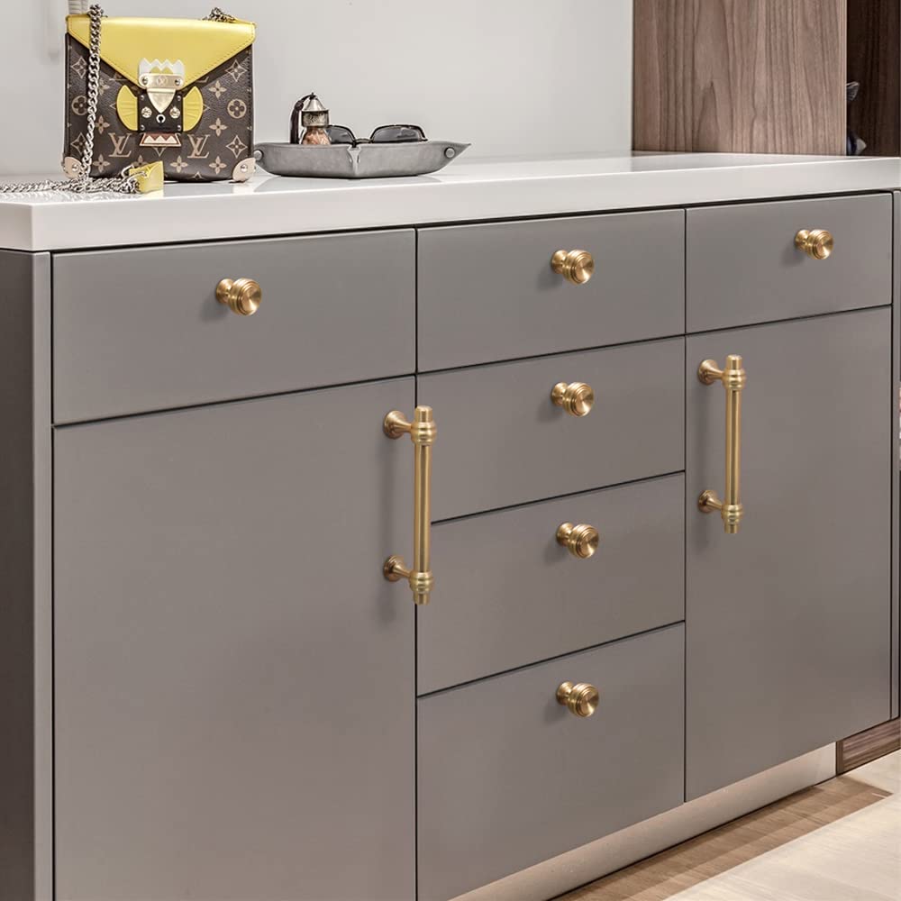 6 Pack Brushed Brass Cabinet Knobs - Single Hole Modern Cabinet Pulls for Kitchen, Bathroom & Bedroom - Elegant Dresser Drawer Handles & Furniture Hardware (Perfect for Home Renovation & DIY Projects)