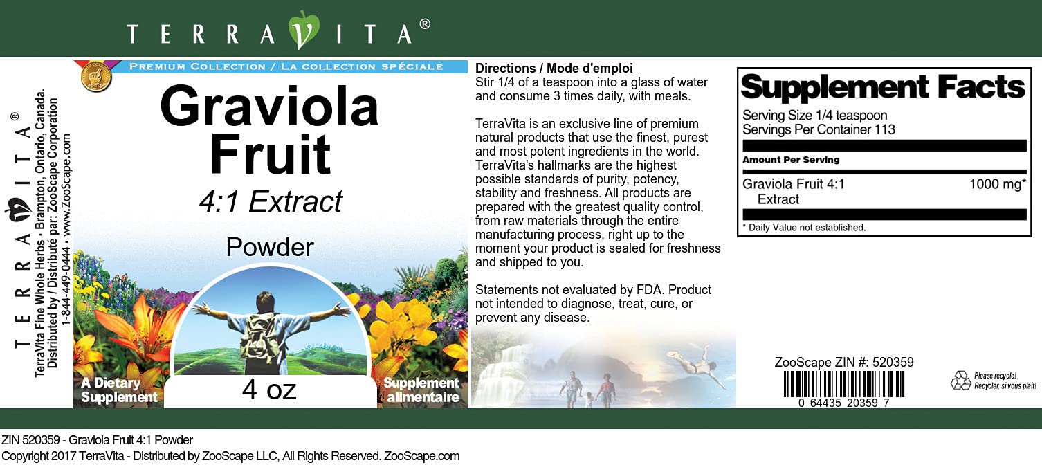 Organic Graviola Fruit 4:1 Extract Powder (4 oz) - 2 Pack | Immune Support & Antioxidant Boost | Perfect for Smoothies, Teas & Wellness Shots