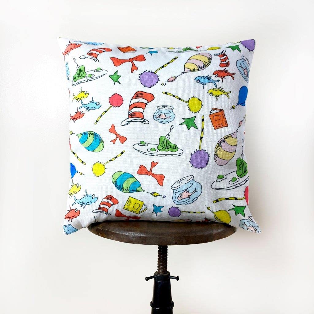 Blue Fish One Fish Two Fish Pillow Cover - Soft & Durable Home Decor for Kids Room, Playroom & Nursery - Personalized Gift for Baby Shower, Birthday & Nursery Decor