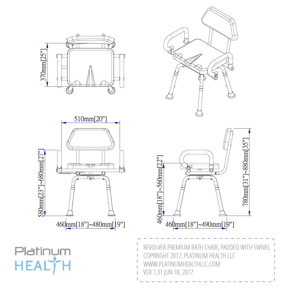 Revolution 360° Swivel Shower Chair for Elderly & Disabled - Adjustable Height Bath Seat with Non-Slip Rubber Tips for Safe Bathing & Showering - Ideal for Seniors, Physical Therapy & Mobility Assistance