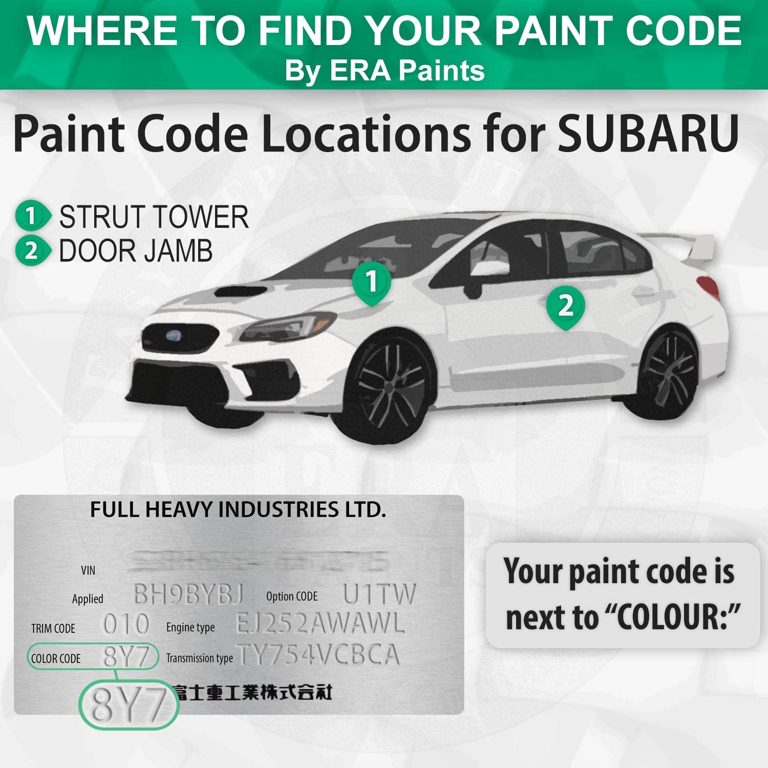 ERA Paints 29W/33F - Dark Green Mica Automotive Touch Up Spray Paint Kit for SUBARU (Exact Color Match) - Professional 2K Clearcoat Included - Perfect for Car Scratch Repair & DIY Auto Body Painting
