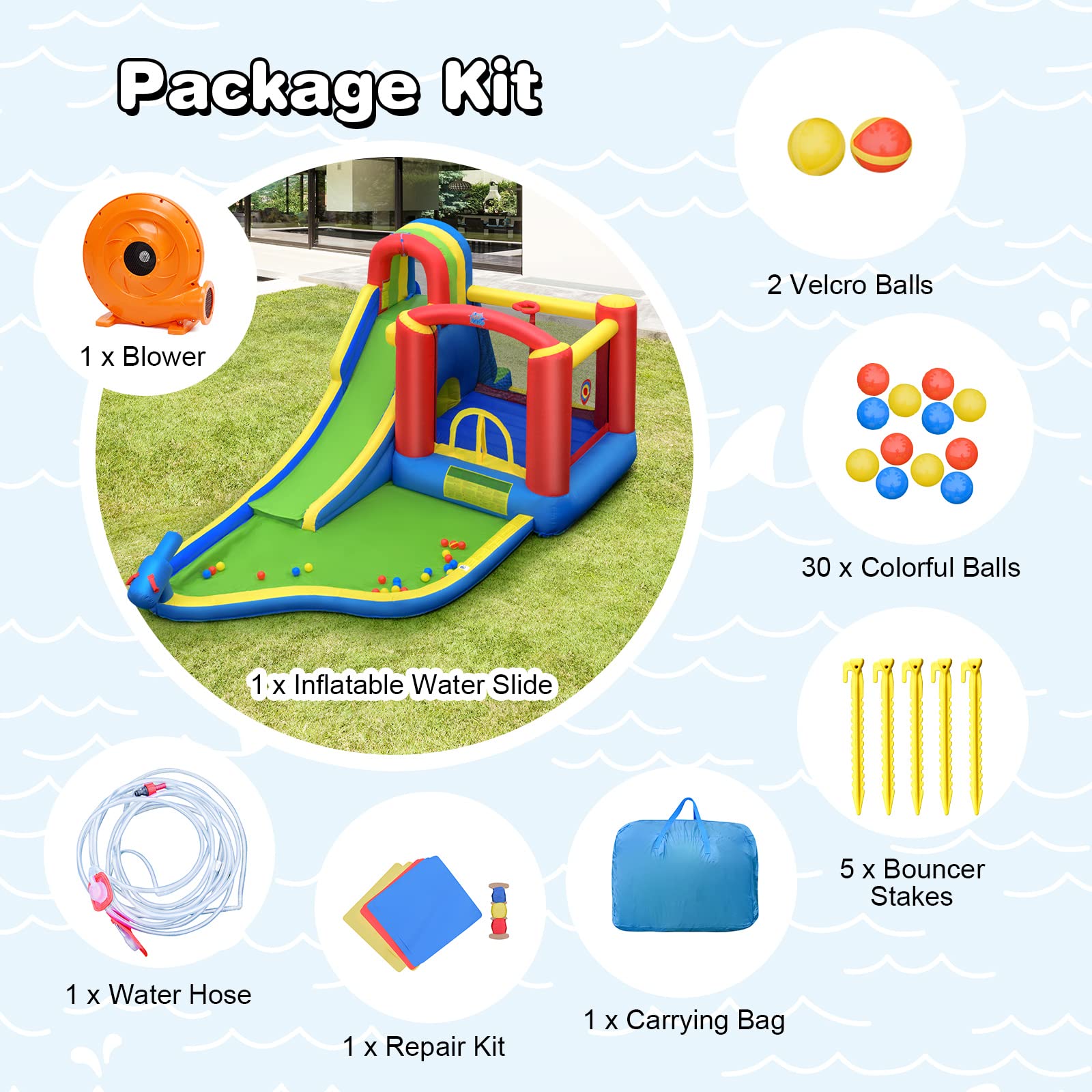 **HONEY JOY 7-in-1 Inflatable Water Slide for Kids & Adults - Giant Splash Pool, Bounce House, Outdoor Water Park with 740W Blower - Perfect for Backyard, Birthday Parties & Summer Fun**