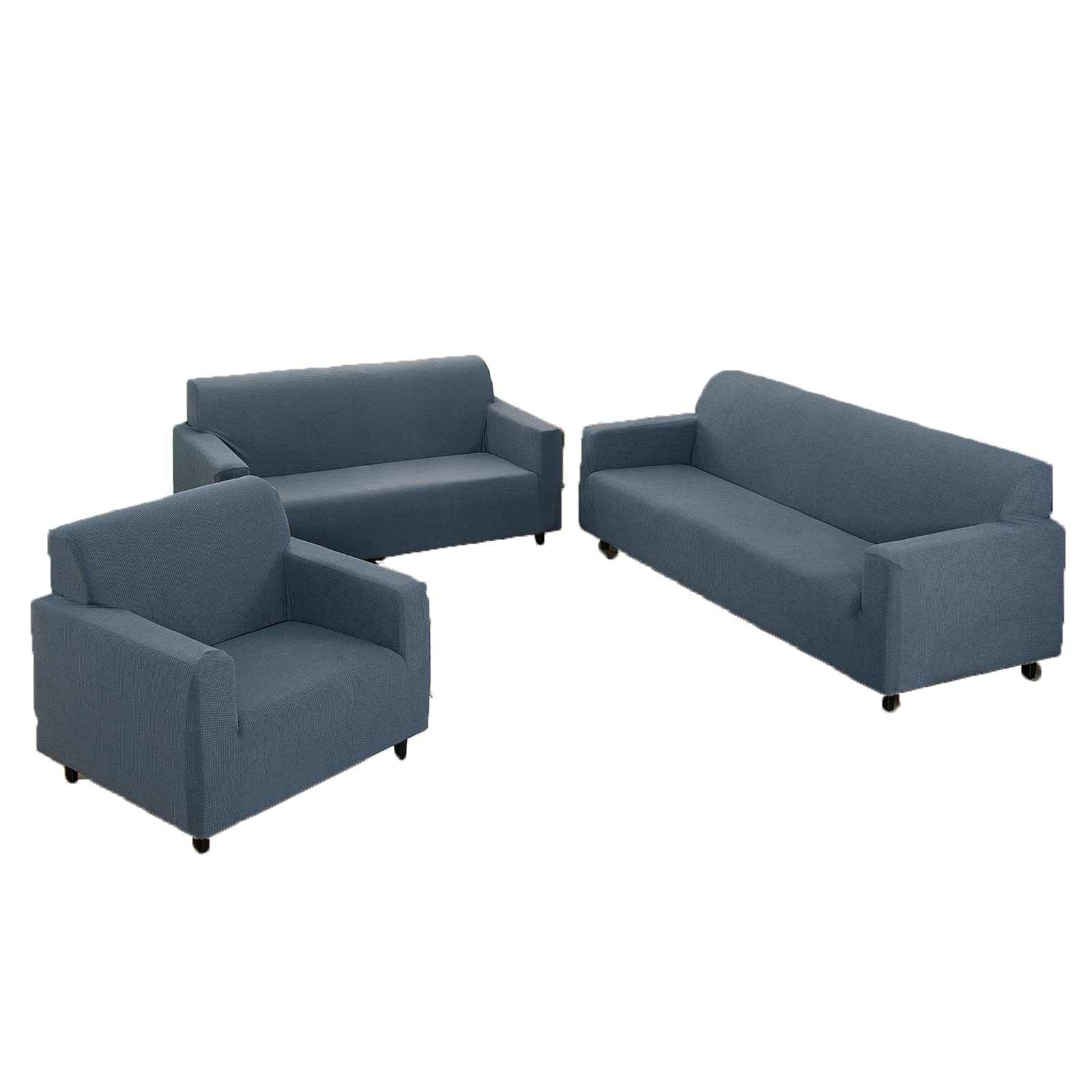 3-Piece Sofa Cover Set - Stretchable Jacquard Velvet Slipcovers for 1/2/3 Seater Couch, Loveseat & Armchair (Grey-Blue) | Home Decor Protection for Pets, Kids & Daily Use