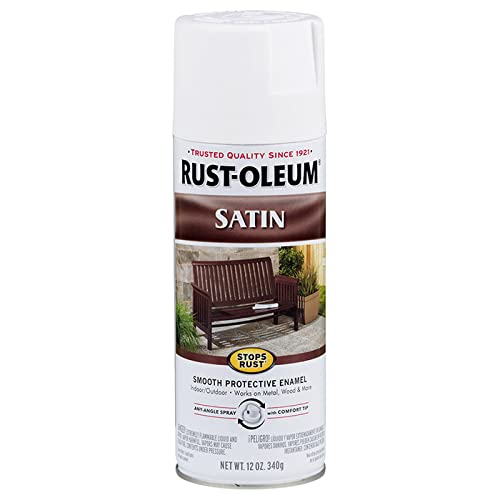 Rust-Oleum 7791830 White Stops Rust Protective Enamel Spray Paint - 12 oz Satin Finish (Pack of 6) - Ideal for Metal, Wood & DIY Home Projects