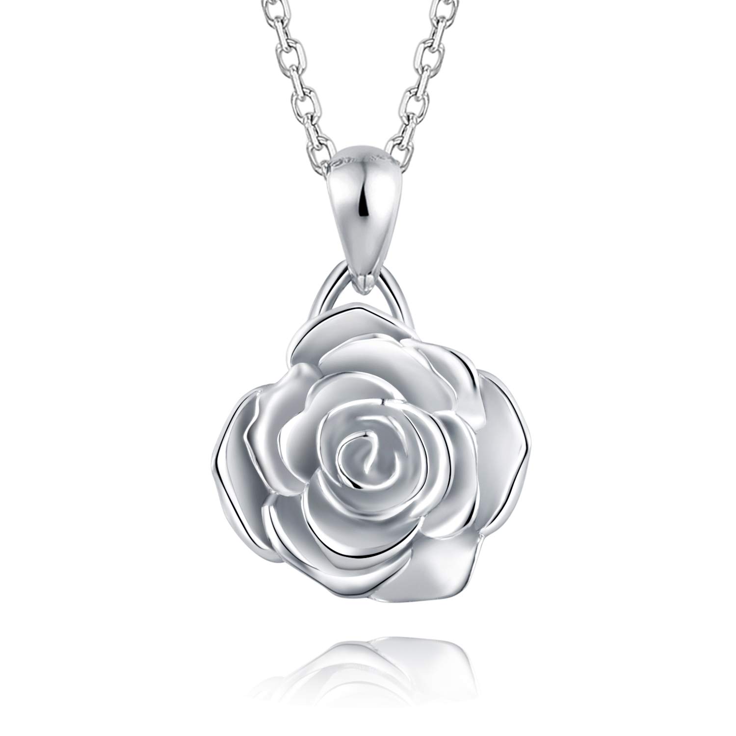 BEILIN 925 Sterling Silver Rose Flower Pendant Necklace for Women - Elegant Rose Jewelry Gift for Anniversary, Valentine's Day & Special Occasions