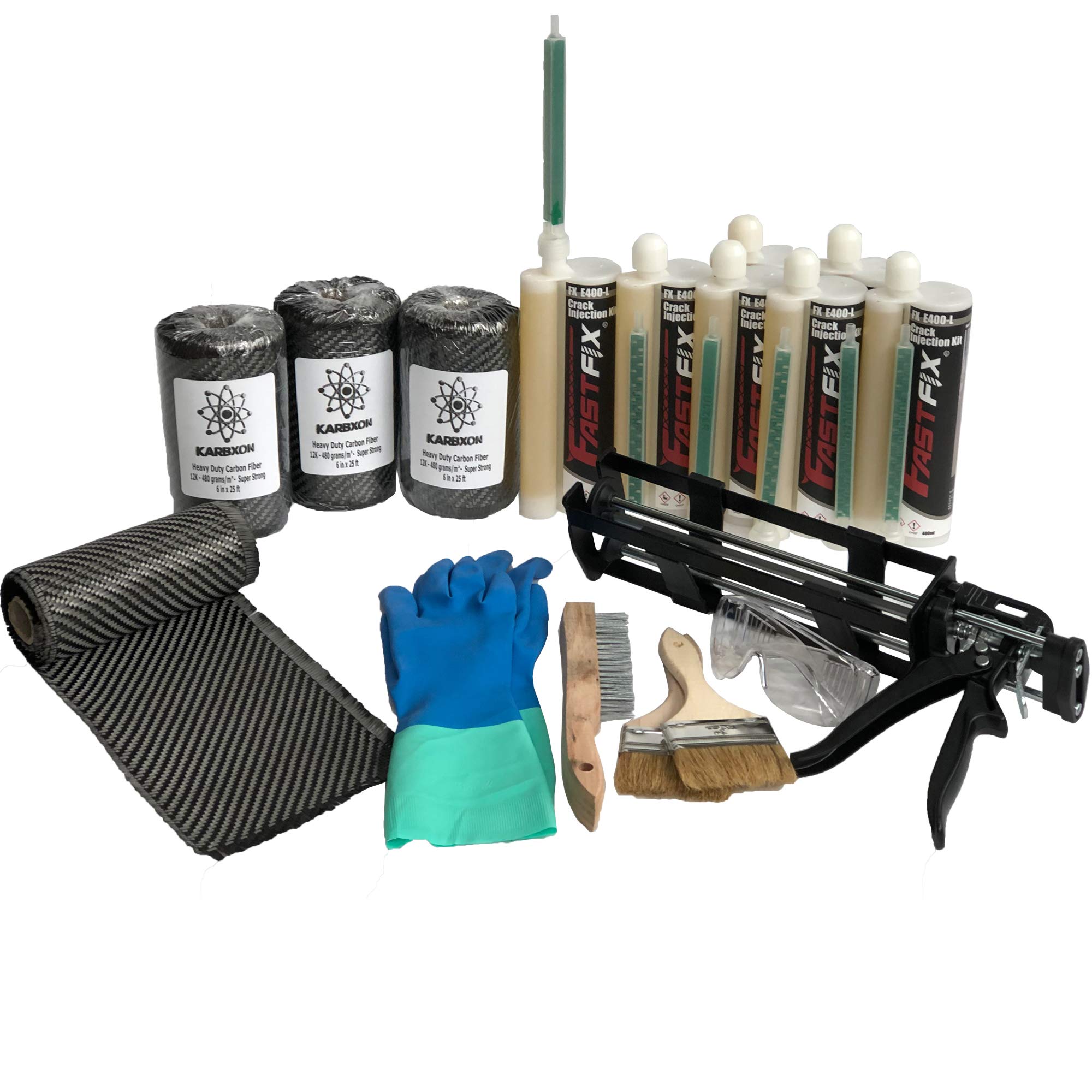 Heavy Duty Carbon Fiber Wall Repair Kit - Easy Install with High Strength 480g Fabric & Epoxy (10-Ft) - Perfect for Concrete Crack Repair, Foundation Stabilization & Structural Reinforcement