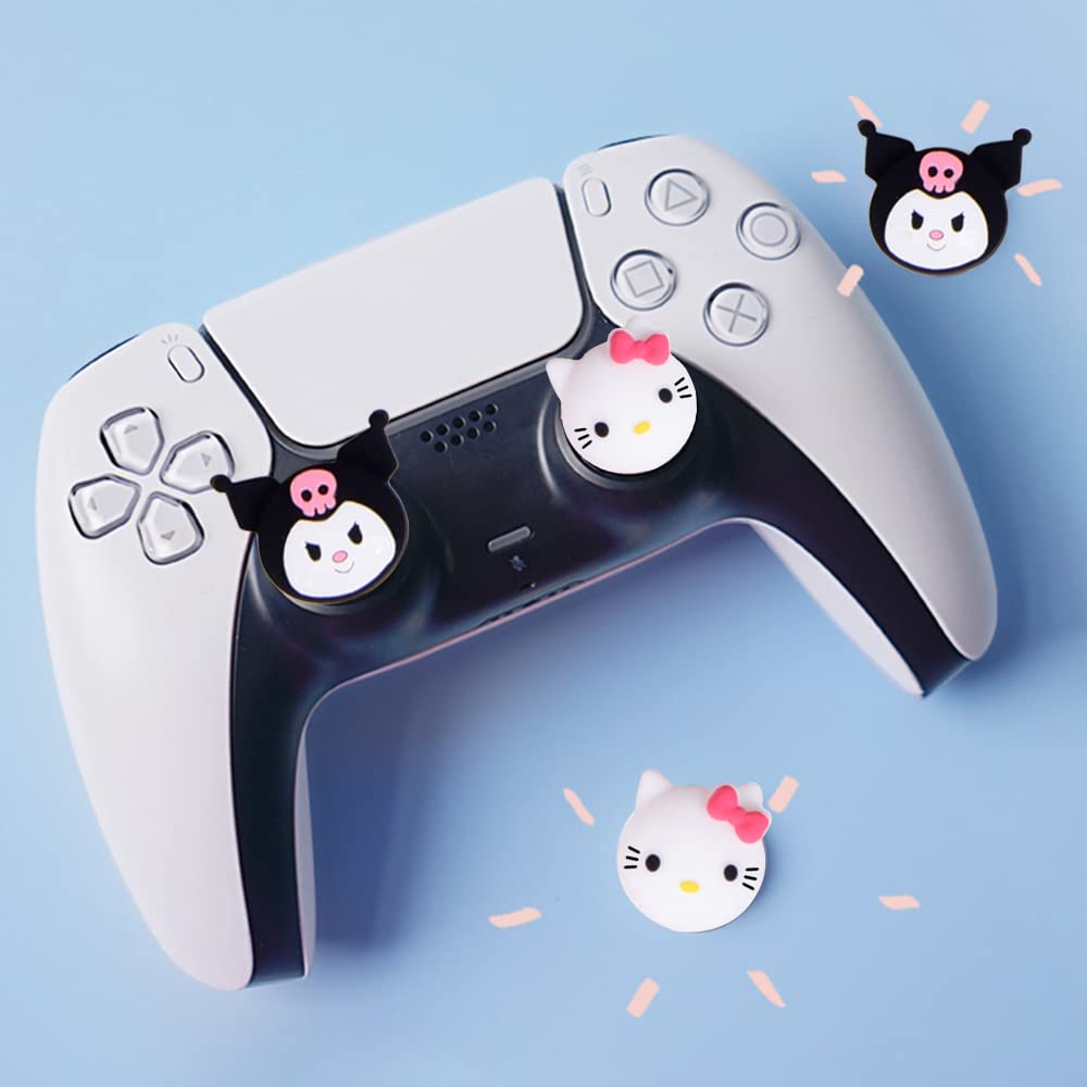 PERFECTSIGHT Cute Thumb Grip Caps for PS5, PS4, Xbox Series X/S, Xbox One, Switch PRO Controller - 4PCS Soft Rubber 3D Analog Thumbstick Grips Joystick Cover Set (Rabbit+Kitty Design) - Perfect for Gaming Comfort and Enhanced Control
