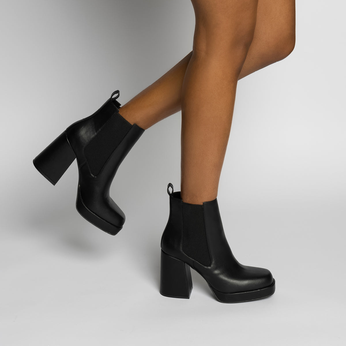 Ava Platform Ankle Boots for Women - Black Smooth Leather Chunky Heel Booties | Perfect for Fall, Winter & Casual Outfits