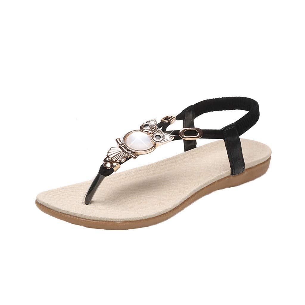 Bohemian Rhinestone Owl Toe Sandals for Women - Comfortable Beach Clip Slide Sandals - Size 8 - Perfect for Summer Vacations, Beach Parties & Casual Outings