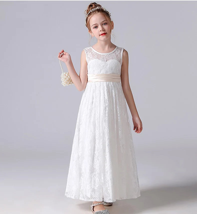 Elegant Lace Flower Girl Dress Sleeveless - Perfect for Weddings, Birthdays, Pageants & First Communion | Formal Occasions & Special Events
