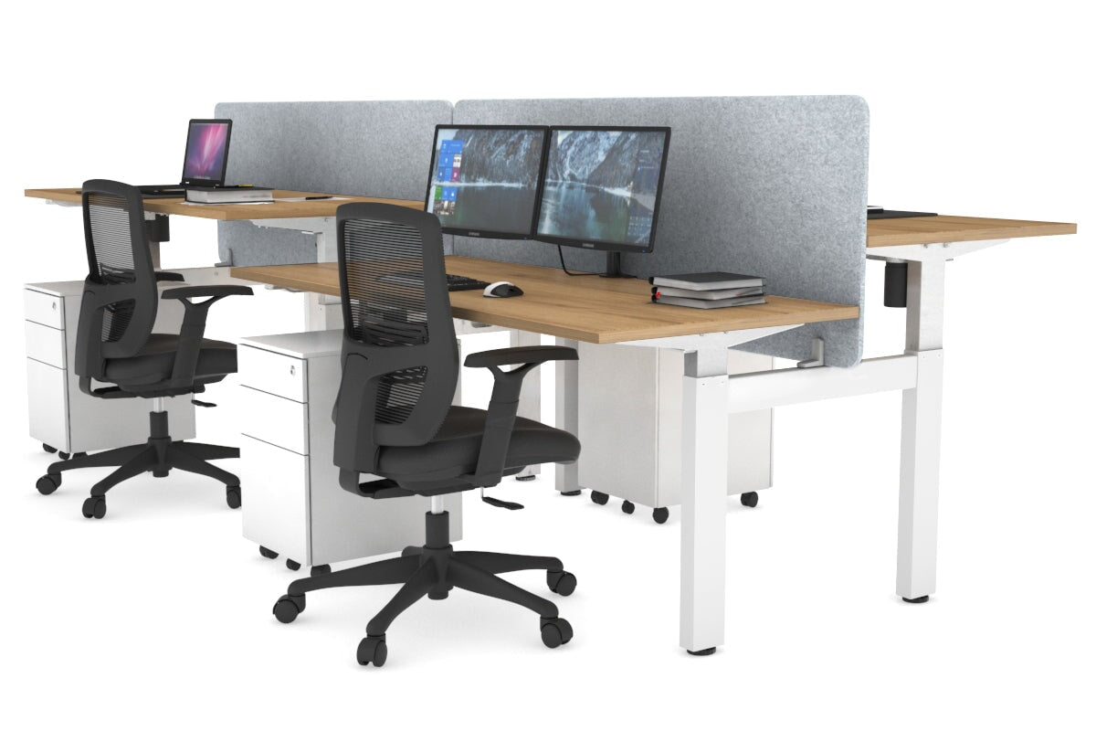 Adjustable 4-Person H Bench Workstation - White Frame [1600L x 700W] - Ergonomic Office Desk for Collaborative Workspaces & Coworking Environments
