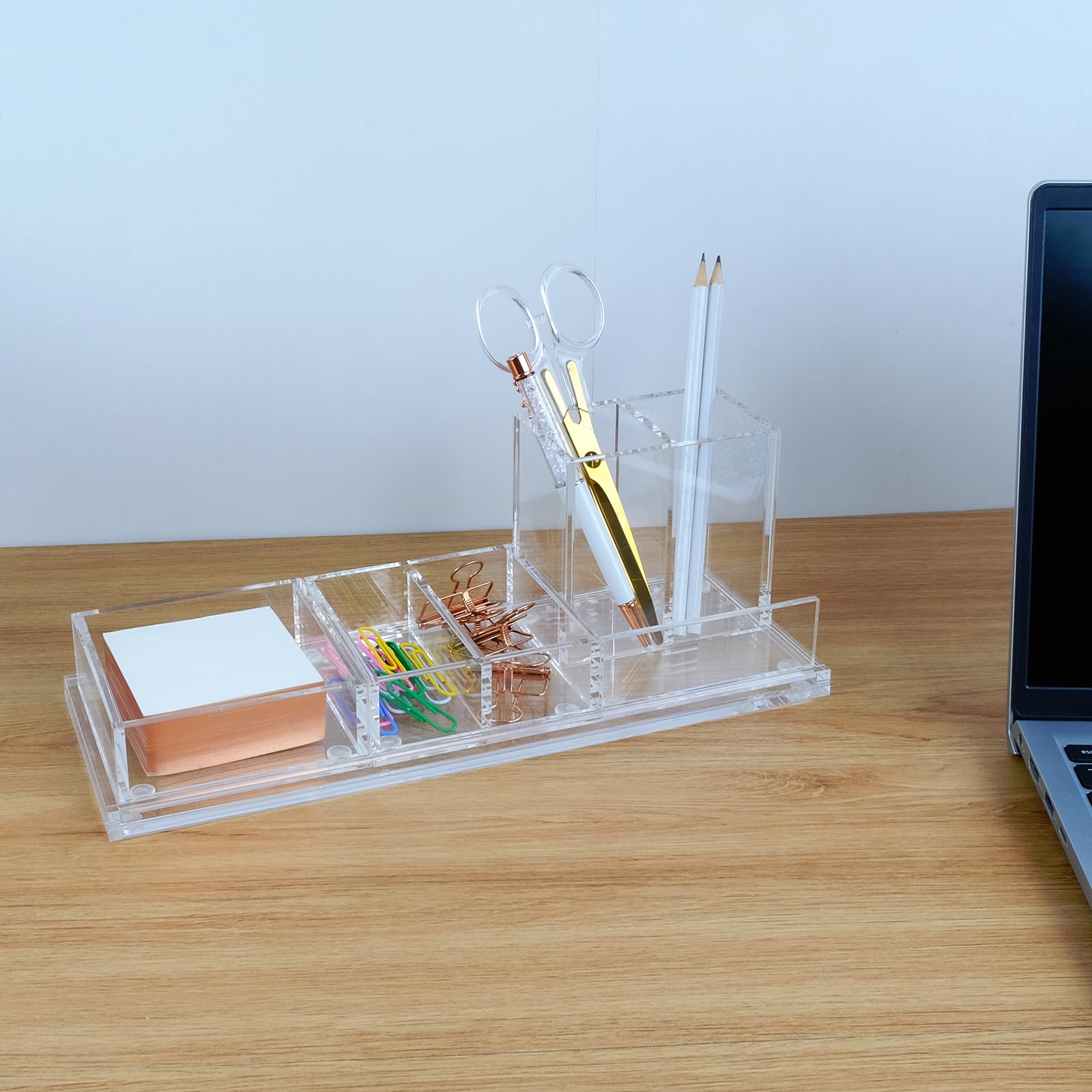 Clear Acrylic Desk Organizer Set - 4-Piece Office & Home Desktop Organizer Kit with Bonus Acrylic Ruler | Perfect for Office Supplies, School Stationery, and Home Office Organization