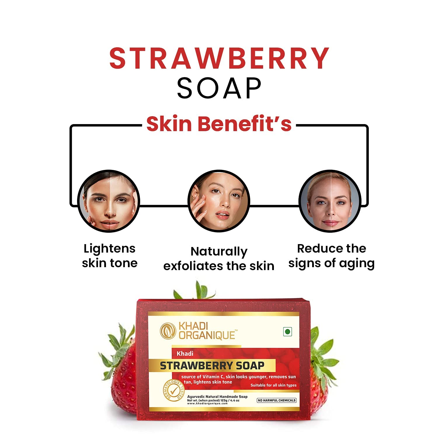 Khadi Organique Handmade Strawberry Soap with Essential Oil - Pack of 2 | Natural, Vegan & Cruelty-Free Skincare | Perfect for Daily Face & Body Wash, Gift Sets, and Spa Treatments