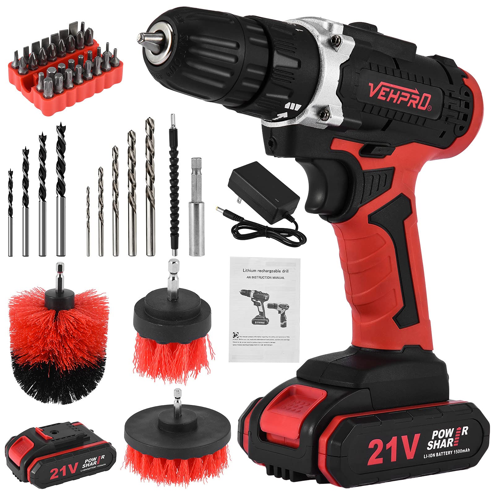 21V Cordless Drill Driver Kit with Lithium-Ion Battery & Charger - Electric Screwdriver Set for Home DIY, Woodworking, and Construction Projects