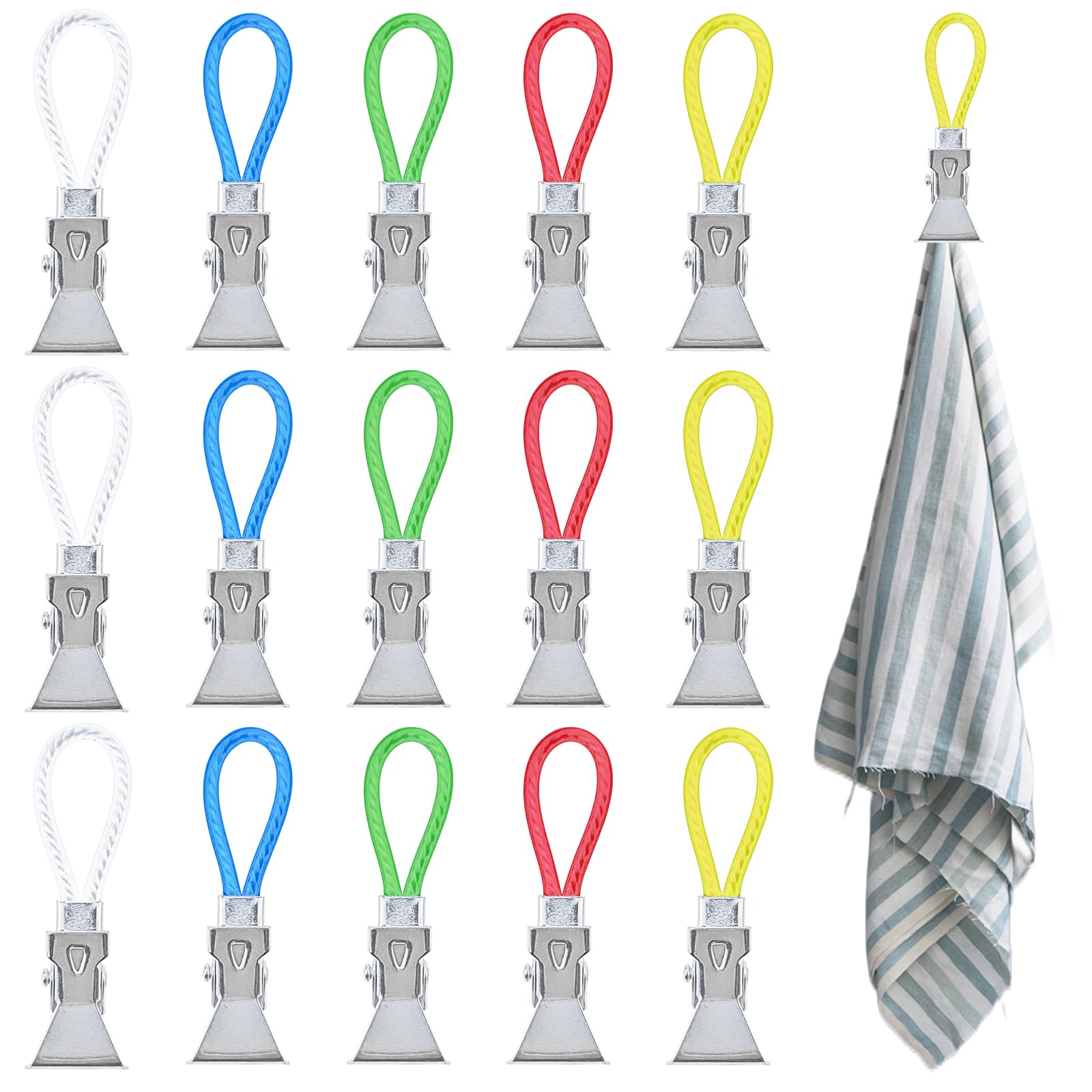 30-Pack Multipurpose Towel Clips for Kitchen & Bathroom - Strong Hanging Hooks with Loop for Tea Towels, Dishcloths, and Home Storage - Perfect for Organizing Cabinets, Shelves, and Laundry Rooms