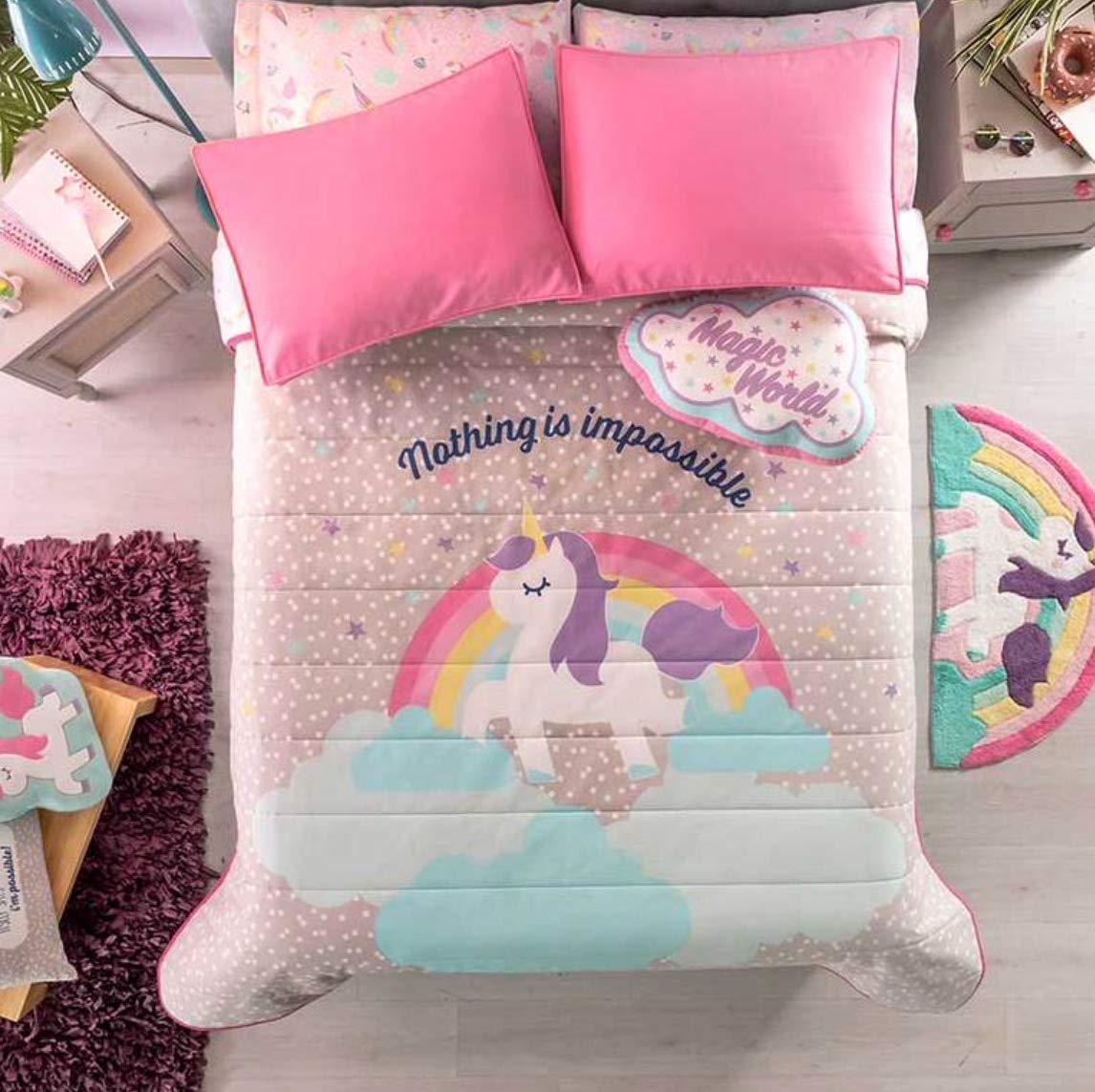 Unicorn Girls Blanket Set - Soft & Warm Rainbow Twin Bedding Comforter 3PCS for Teens - Perfect for Bedroom Decor, Sleepovers & Cozy Nights