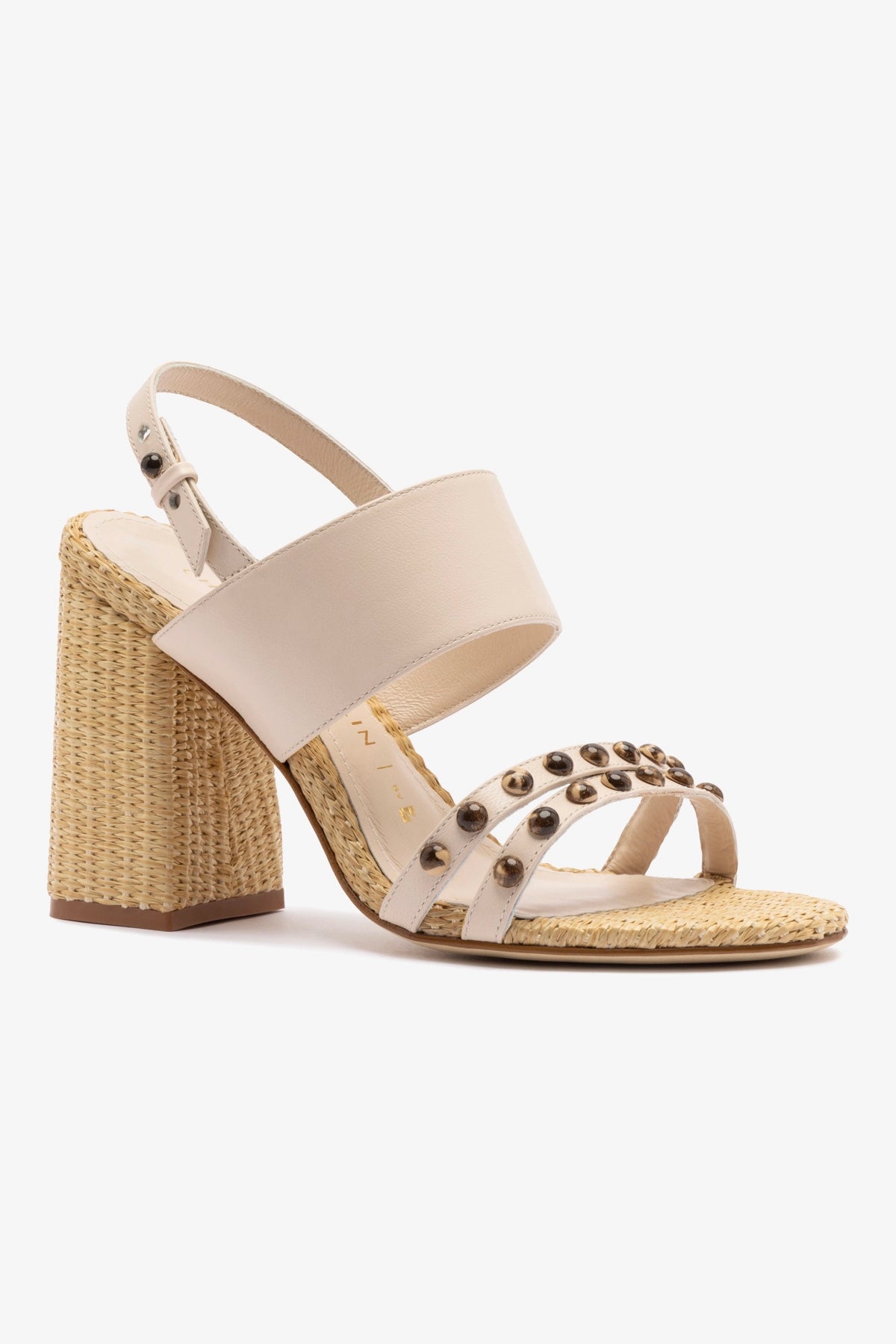 Chloe Gosselin by Larroudé Margot Sandal - Puff Cream Leather & Natural Raffia Women's Sandals | Summer Beach Wedding & Vacation Shoes
