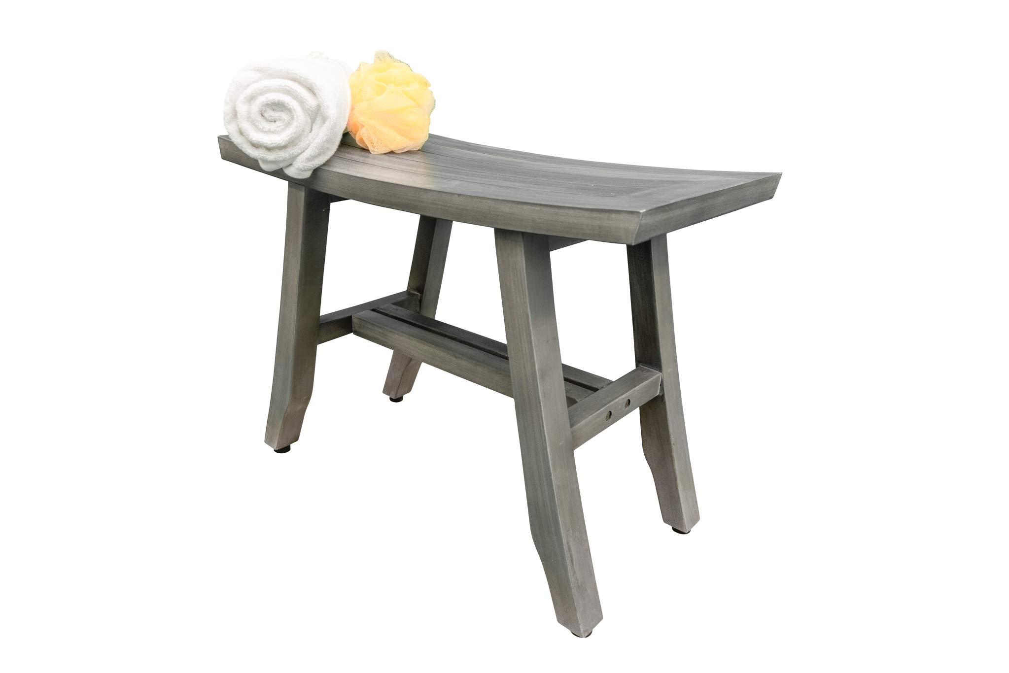 Waterproof Teak Shower Bench - 24 Inch Gray Stool for Bathroom Safety & Storage