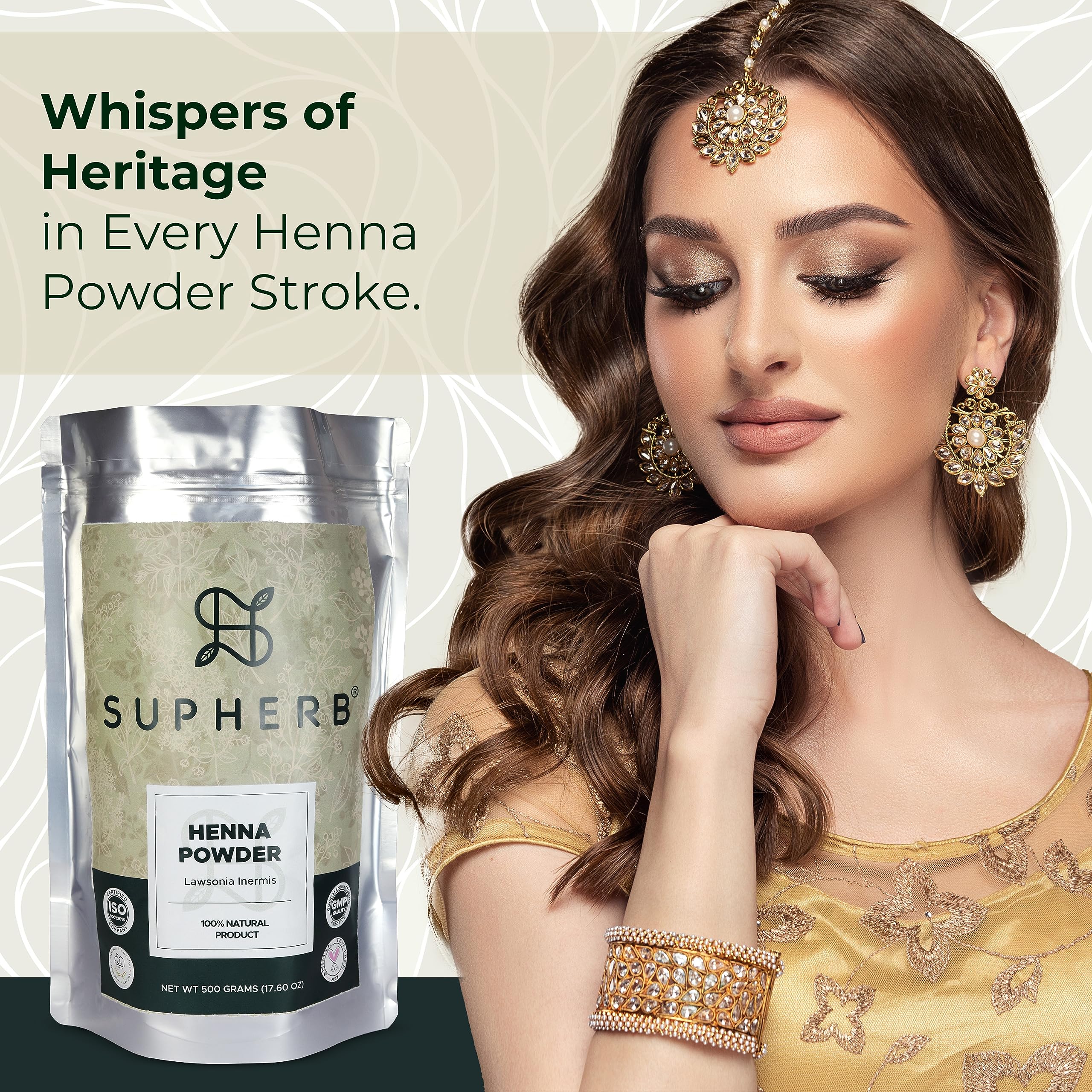 SUPHERB 100% Pure Organic Henna Powder for Natural Hair Color & Conditioning - Chemical-Free, No Preservatives - 500g for Men & Women - Perfect for DIY Hair Dye, Gray Coverage & Ayurvedic Hair Care
