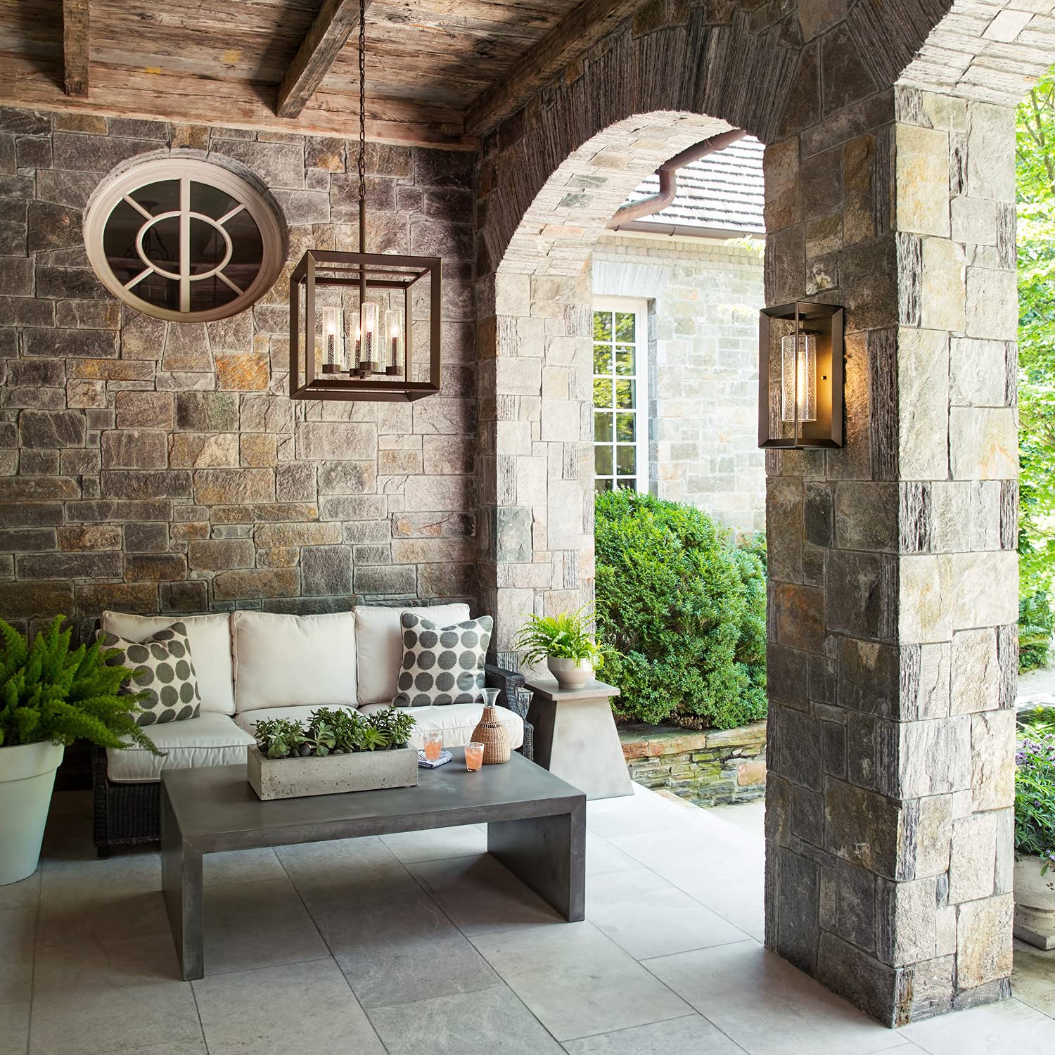 Hinkley Rhodes Collection One Light Outdoor Wall Sconce - Warm Bronze Finish with Clear Seedy Glass for Patio, Porch & Garden Lighting