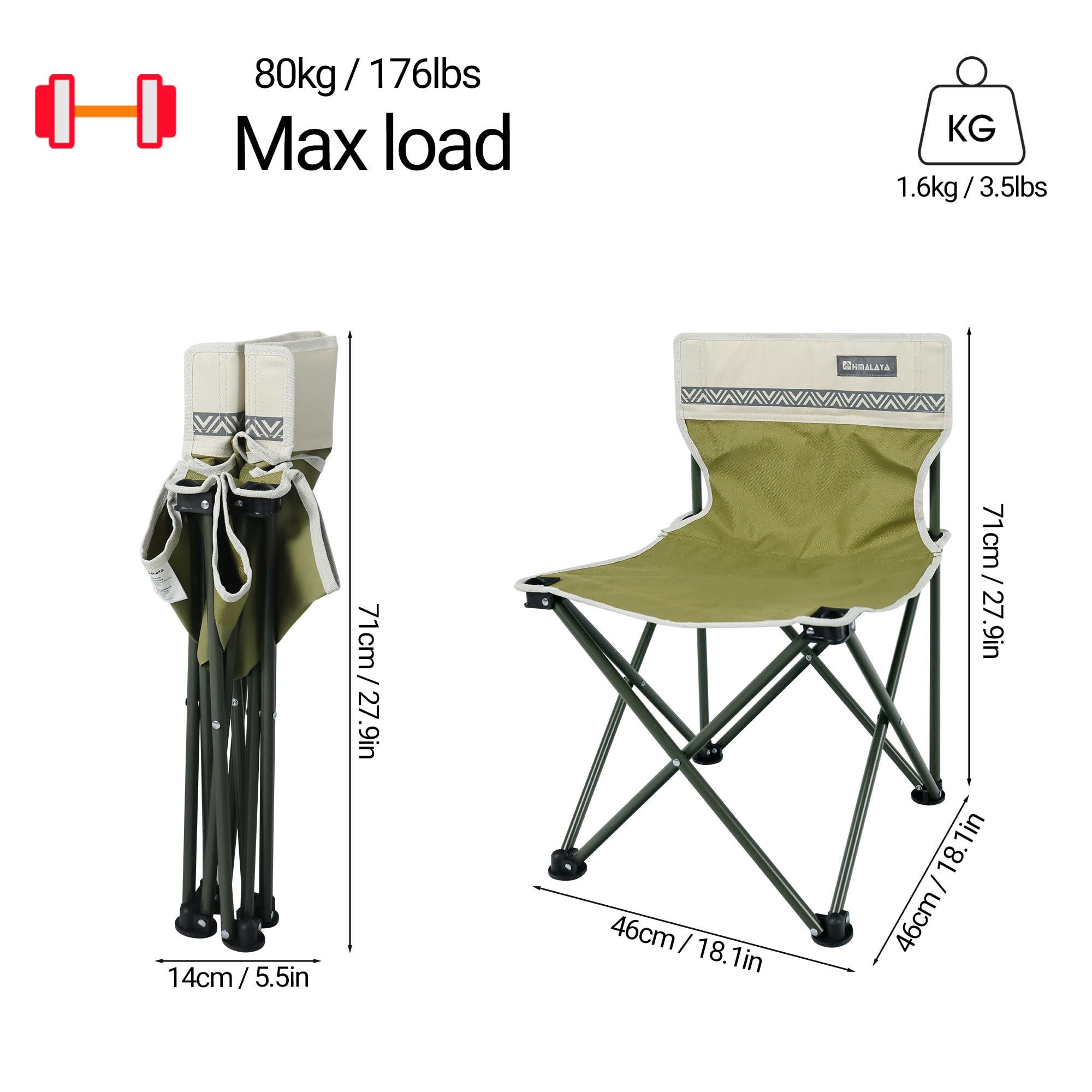 Portable Camping Chair Lightweight Folding Outdoor Chair for Beach Hiking Fishing Picnic - Dark Moss Green Collapsible Backpacking Chair for Teens & Adults - Perfect for Camping, Backyard, Sports Events & Outdoor Adventures