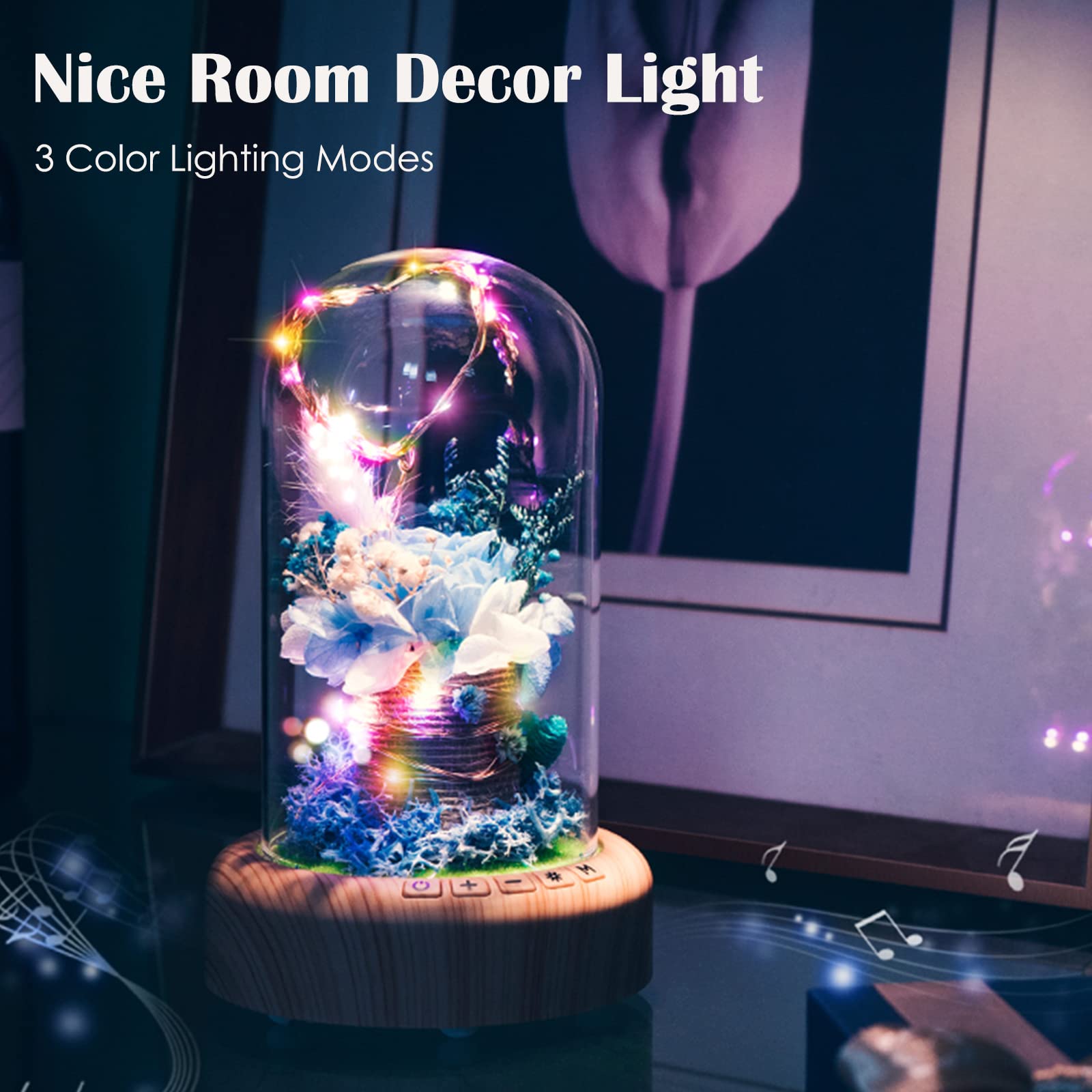 SWEETIME Blue Rose Lamp - Real Preserved Rose in Glass Dome with Bluetooth Speaker, Eternal Flower Night Light & Musical Box - Perfect Gift for Women on Mother's Day, Birthday, Valentine's Day - Romantic Home Decor for Bedroom, Living Room, Wedding Anniversary