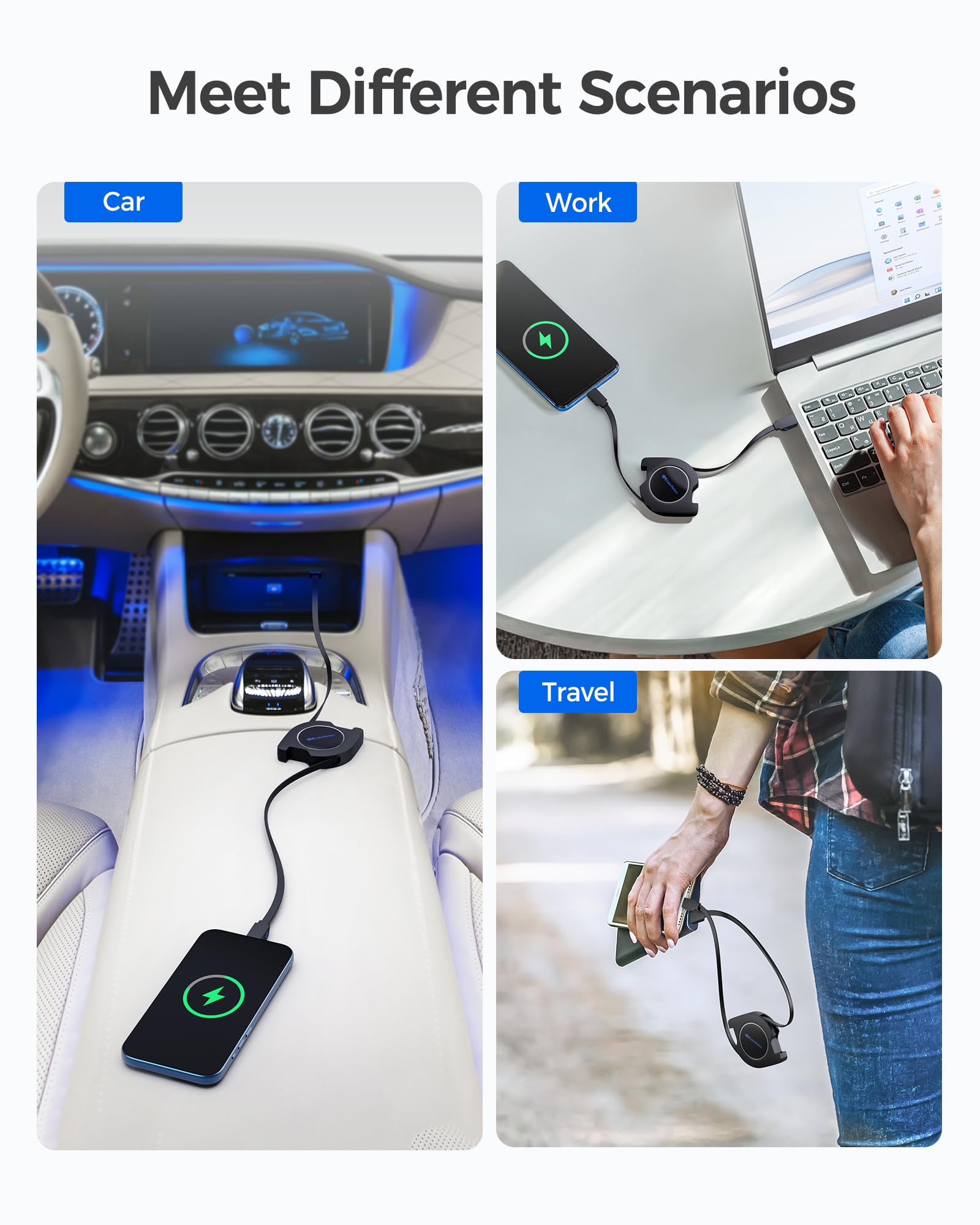 Cable Matters 2-Pack Retractable USB C Cable 2.8ft - 60W Fast Charging & 480Mbps Data Transfer - Compatible with iPhone 16/15, Galaxy S24, iPad Pro, Apple CarPlay & Android Auto - Perfect for Car, Home & Office Charging