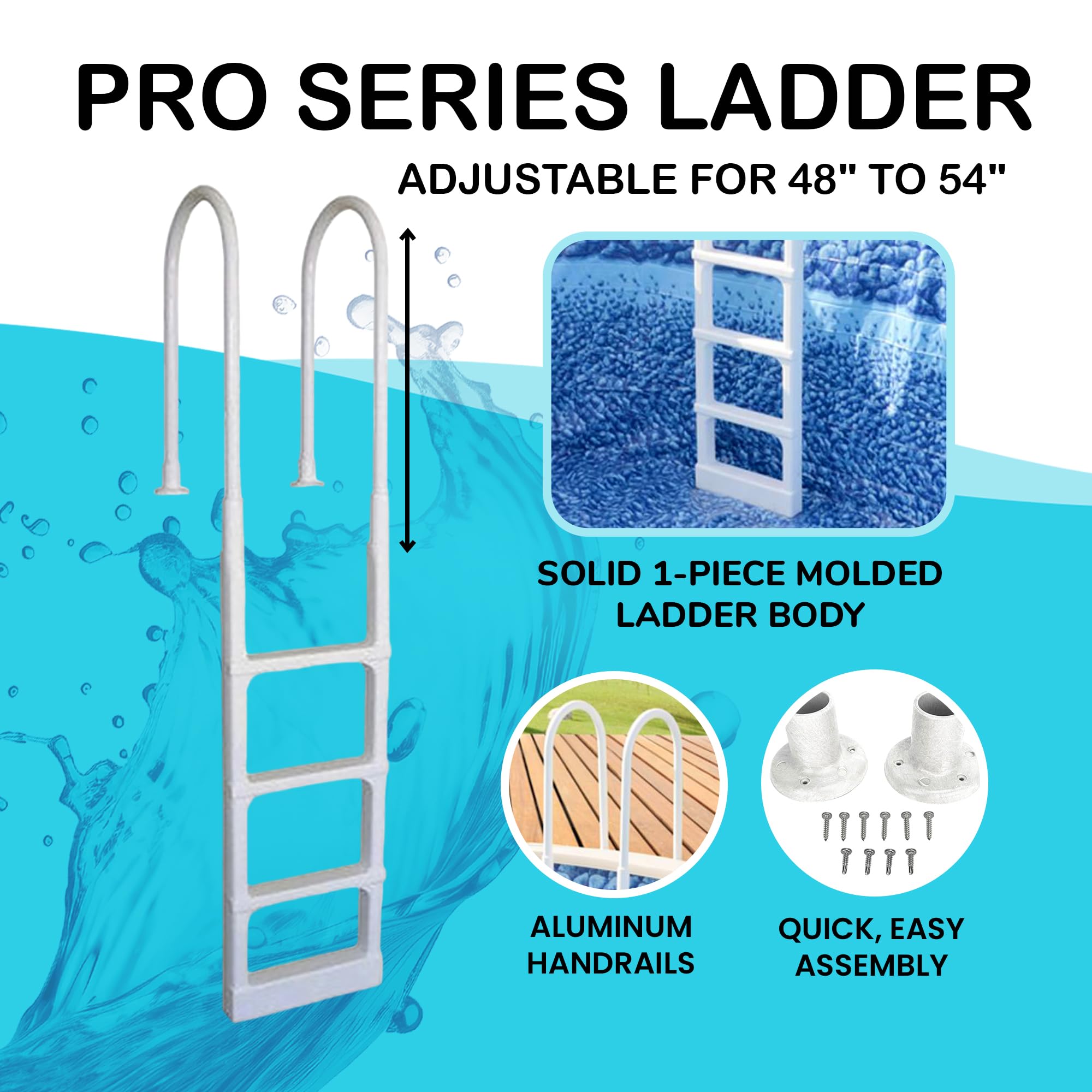 Main Access 200300 ProSeries Above Ground Pool Step Ladder - Heavy Duty White Pool Ladder for Inground & Above Ground Swimming Pools - Perfect for Backyard, Vacation Homes & Community Pools