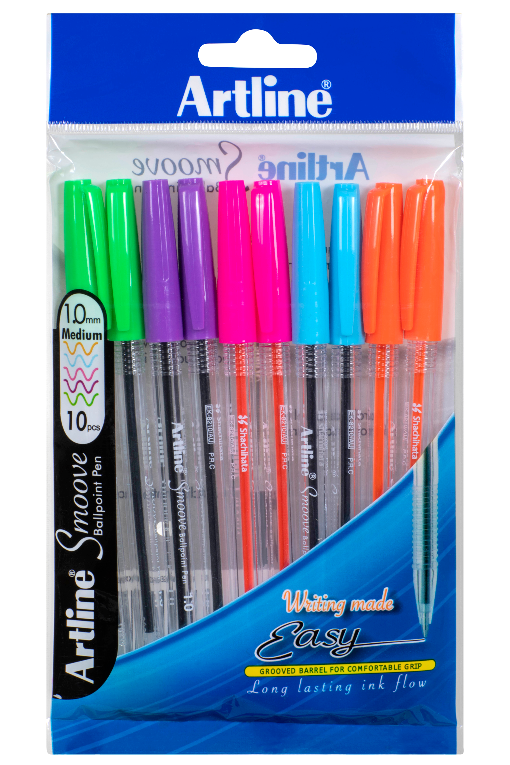 Artline Smoove Ballpoint Pen - Medium Point (1.0mm) - 10-Pack Vibrant Colors - Smooth Writing for Office, School & Creative Projects