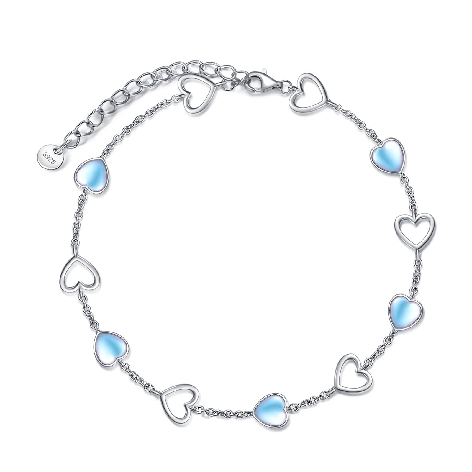 LELOUCHY 925 Sterling Silver Moonstone Bracelet & Anklet for Women - Turtle, Rainbow Moon & Star Charm Jewelry - Perfect Birthday Gift for Women & Girls | Boho Style, Meditation, Yoga & Everyday Wear