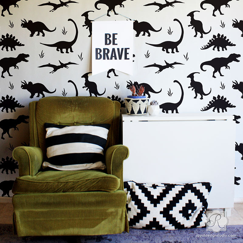 Dinosaurs Wall Stencil for Kids Room Decor - Reusable Dinosaur Painting Template for Nursery, Bedroom & Playroom DIY Art Projects