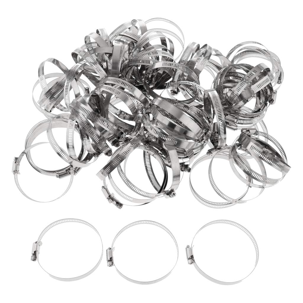 MYADDICTION 100Pcs Adjustable Stainless Steel Worm Gear Hose Clamp Clip Fastener 76-92mm - Perfect for Automotive, Plumbing, and Industrial Applications