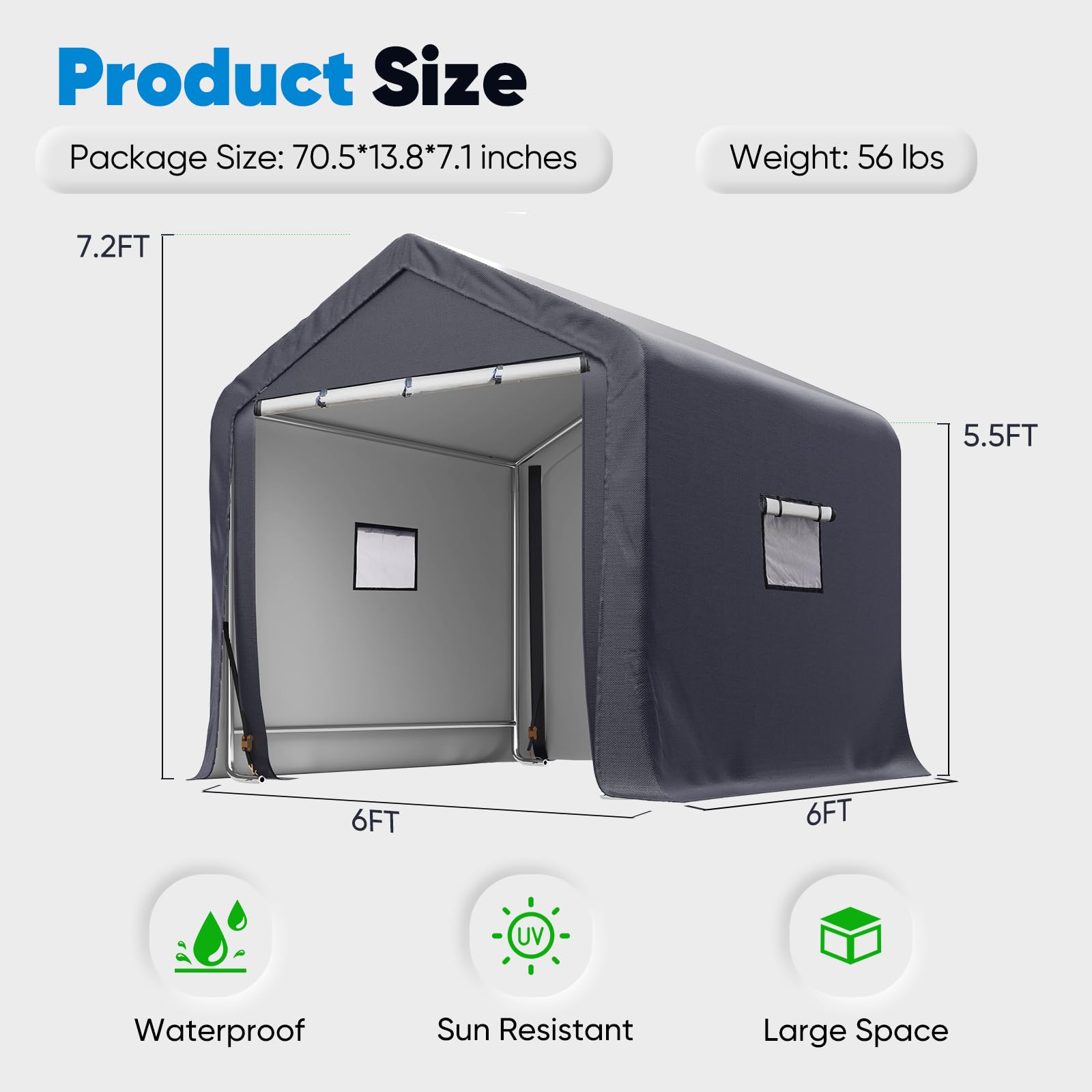 Quictent Heavy Duty 6x6 FT Portable Carport Garage Shelter with Roll-Up Ventilated Windows - Outdoor Storage Shed for Motorcycles, Patio Furniture, Lawn Mowers & Bikes | Perfect for Backyard, Driveway & RV Storage