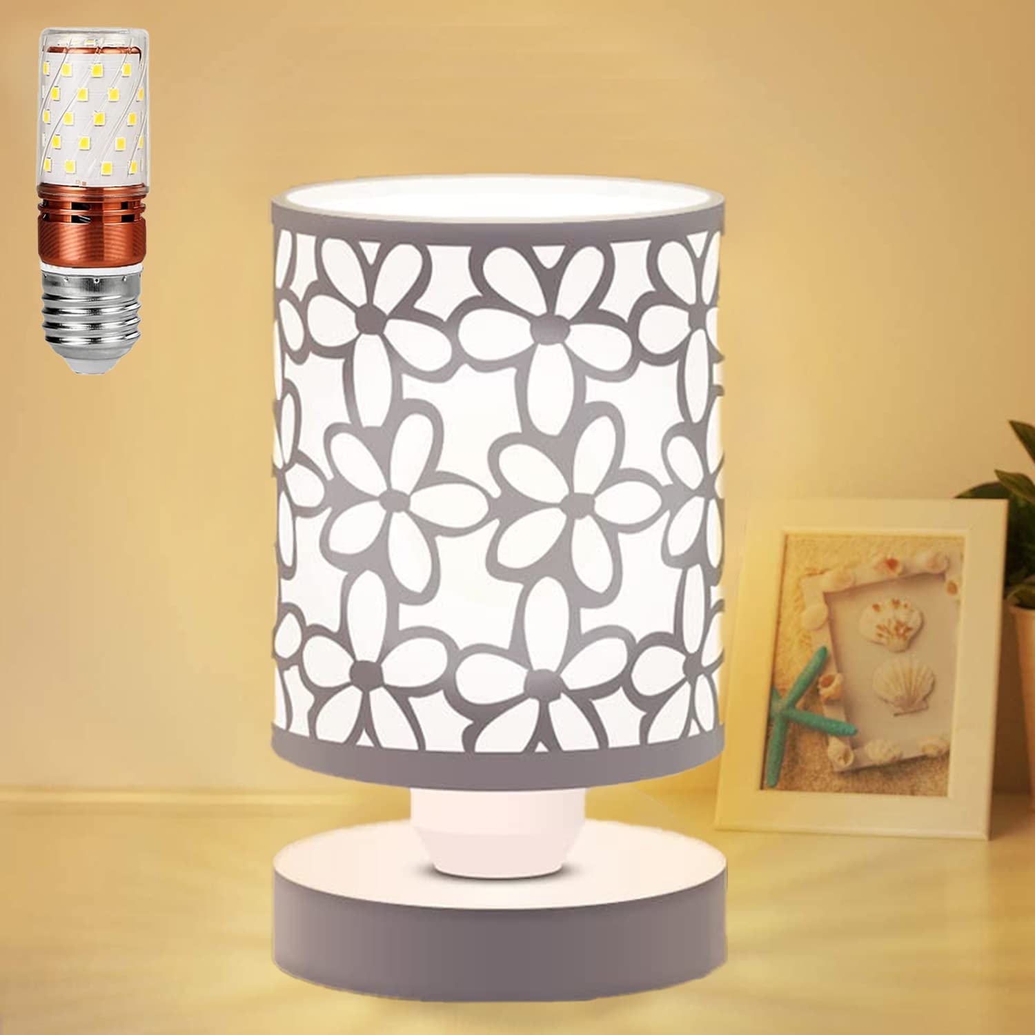 Modern Bedside Table Lamp with Metal Shade - Adjustable Small Nightstand Lamp for Bedroom, Living Room, Kids Room & College Dorm - Includes 3 Color Bulbs (White)