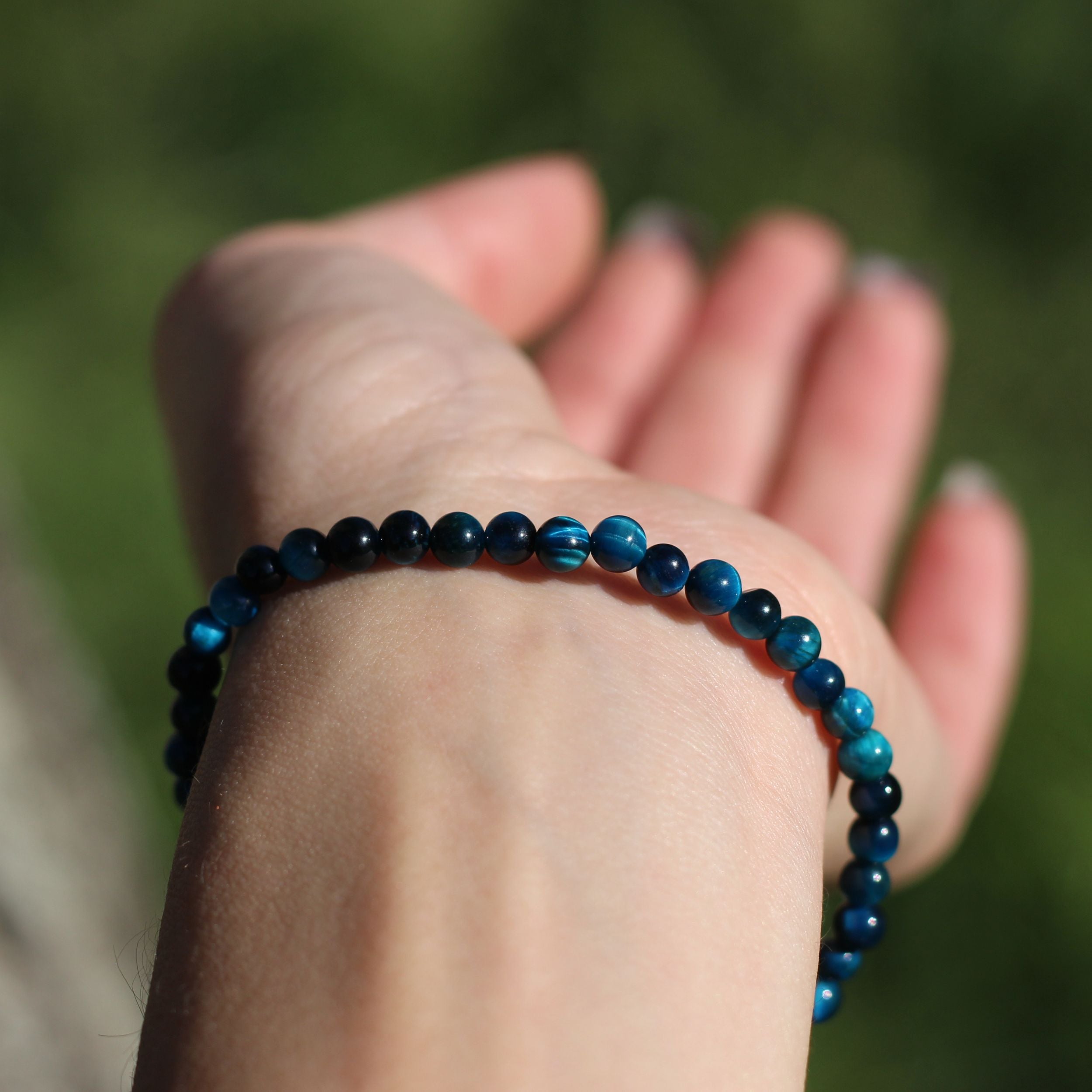 Blue Tiger Eye Bracelet for Women - Healing Crystal Beaded Stretch Bracelet for Stress Relief & Positive Energy - Perfect for Yoga, Meditation & Everyday Wear