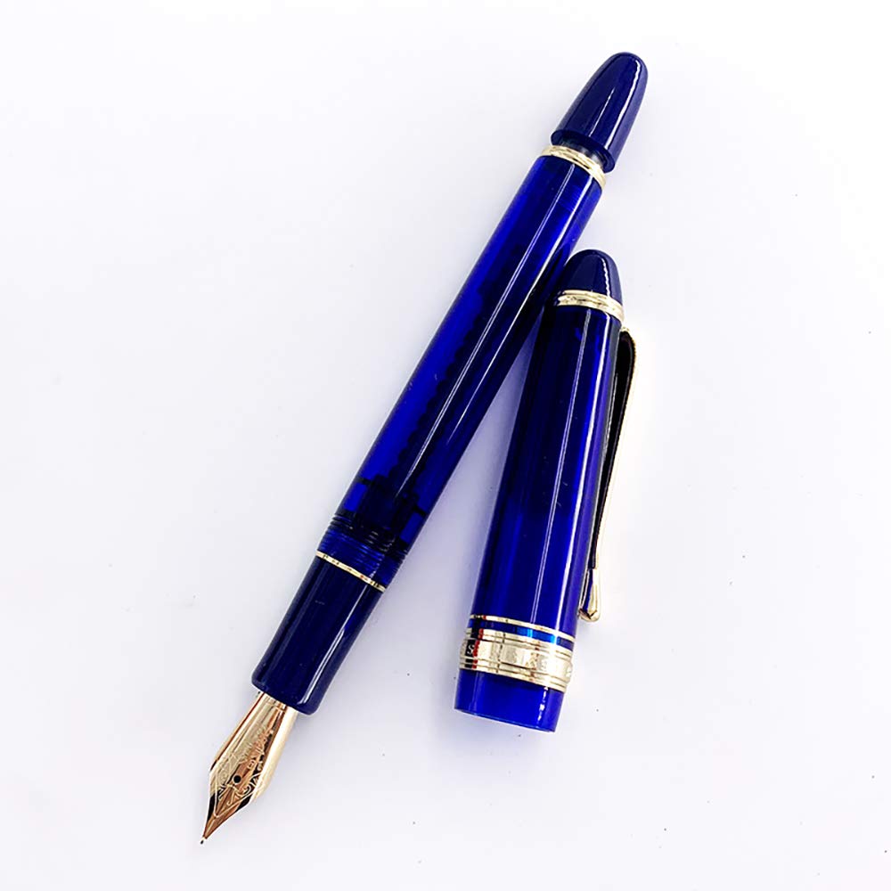 Lanxivi Yongsheng 699 Vacuum Filling Fountain Pen with 14K Gold Fine Nib - Blue Translucent Acrylic Body | Premium Writing Instrument for Calligraphy, Journaling & Office Use