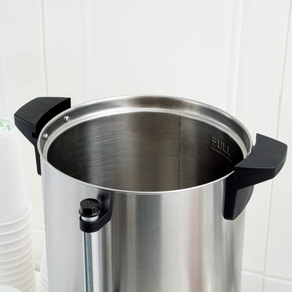 Restaurantware Restpresso 3 Gallon Commercial Coffee Dispenser - 120V/1000W Stainless Steel Hot Water Urn with Adjustable Thermostat & No-Drip Spigot - Large Double-Wall Coffee Maker for Cafes, Offices & Catering Events (Serves 67 Cups, Silver 13/0 Stainless Steel)