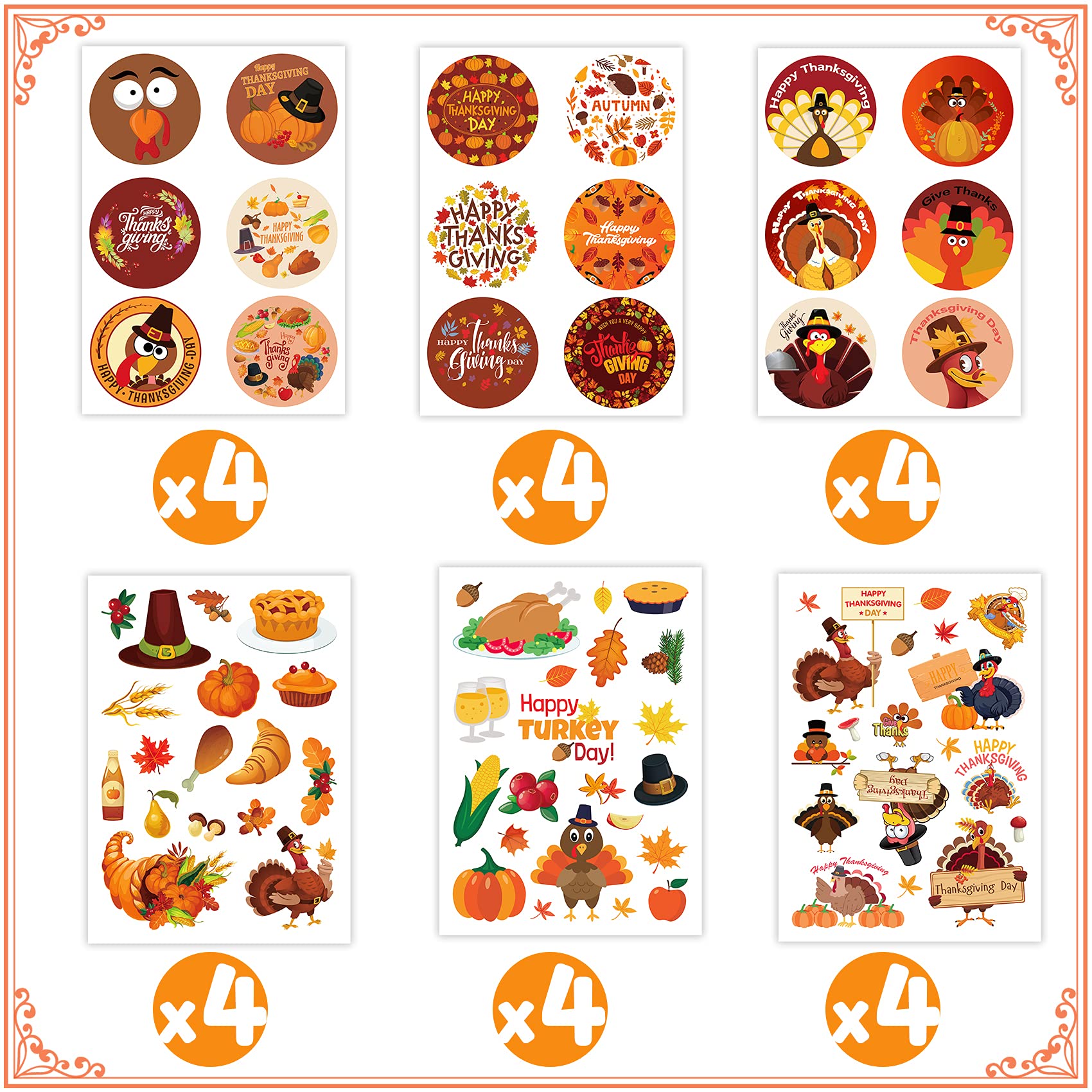 Thanksgiving Stickers for Kids - Fall Turkey Stickers, Happy Thanksgiving Stickers for Cards, Envelopes & Party Supplies | Perfect for DIY Crafts, Classroom Activities & Holiday Decorations