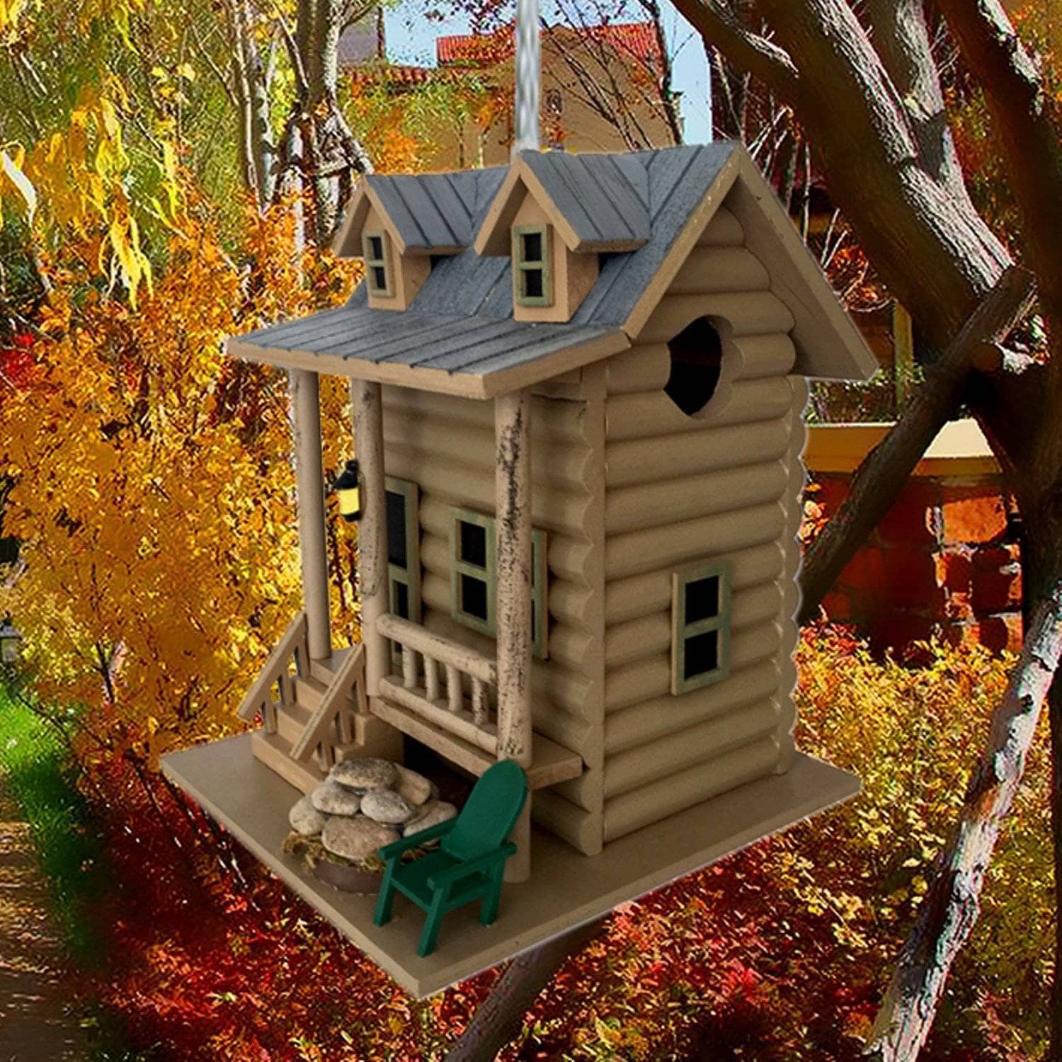 Handcrafted Log Cabin Bird House - Natural Wood Birdhouse for Outdoor Garden & Backyard Decor - Attracts Wild Birds for Nesting & Bird Watching
