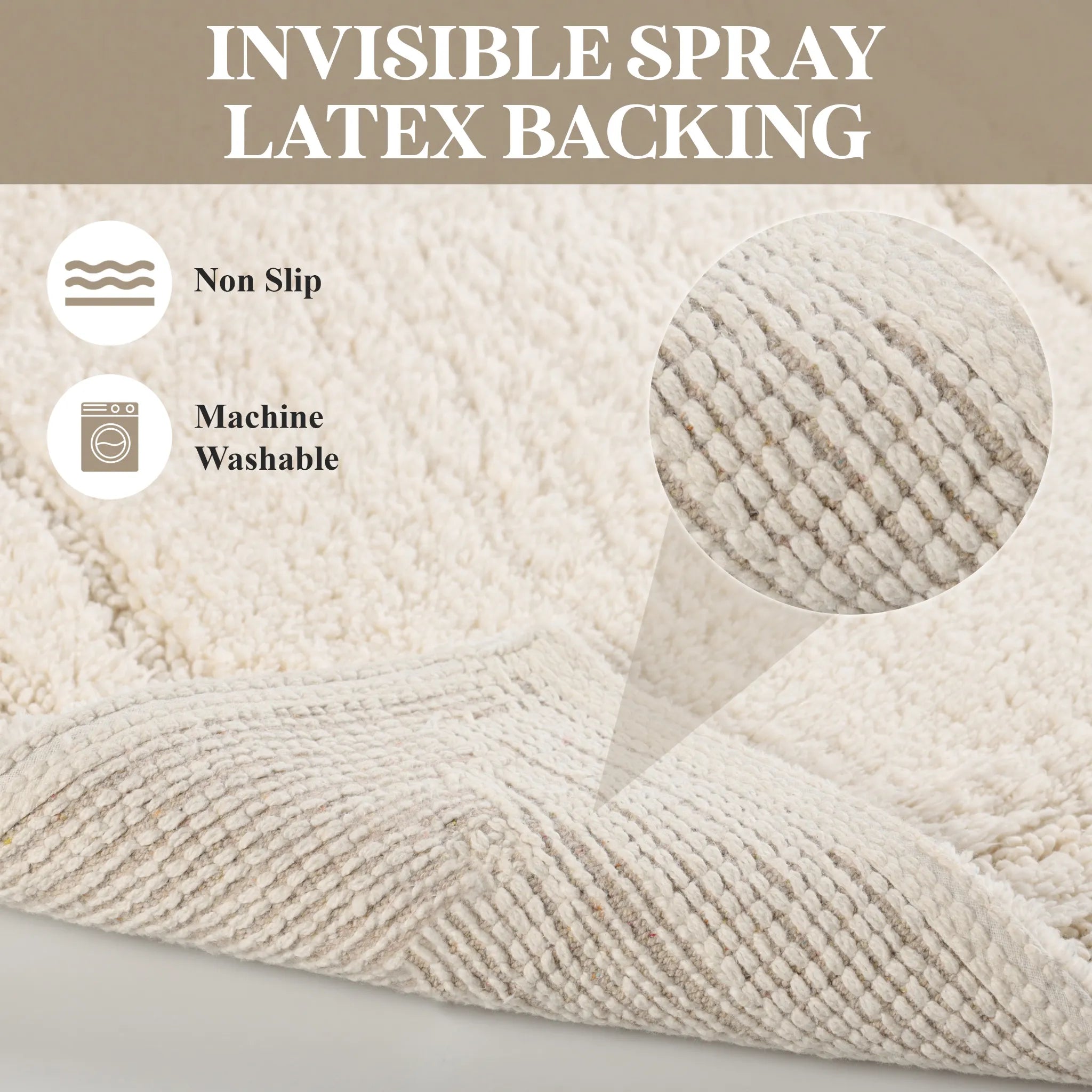 Non-Slip Cotton Bathroom Rug Set - 2 Piece Washable Absorbent Bath Mat with Anti-Skid Backing for Bathroom, Shower & Vanity Area