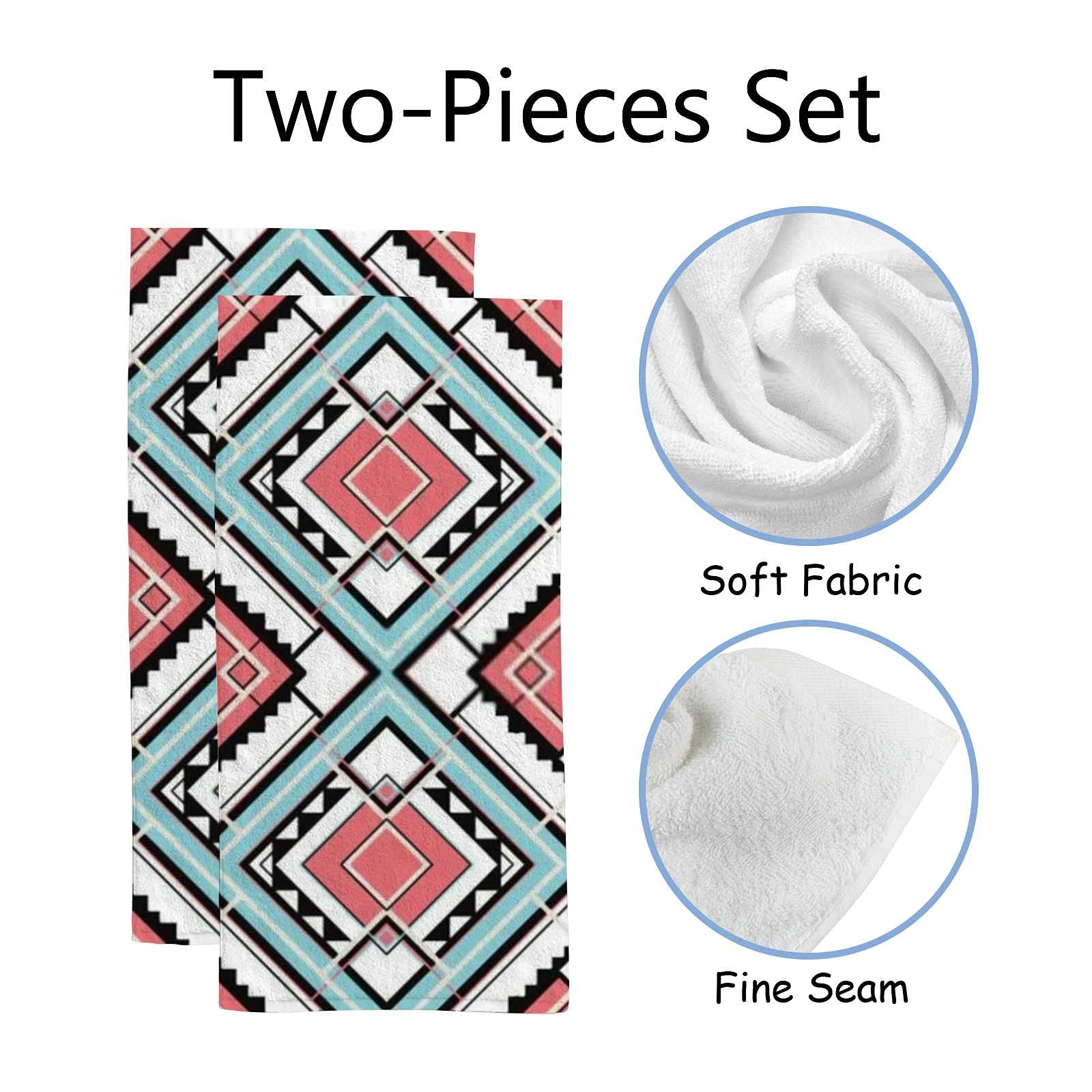 Hapuxt 2-Pack Soft Microfiber Hand & Face Towels - Quick Absorbing, Comfortable Bath & Kitchen Towels (30x15 Inch) - Pink Abstract Geometric Design for Home, Gym & Travel Use