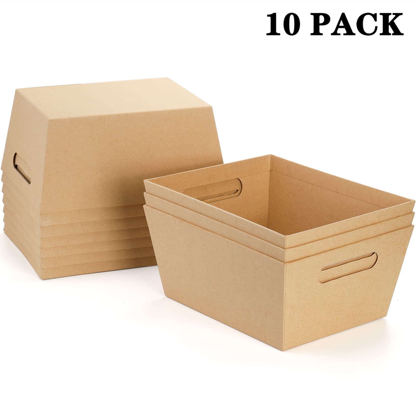 DEAYOU 10 Pack Kraft Paper Baskets with Handles - 5 LB Capacity Brown Gift Baskets for Wine, DIY Projects, Food Display, Snacks & Crafts - Perfect for Party Favors, Wedding Decor & Holiday Gifting