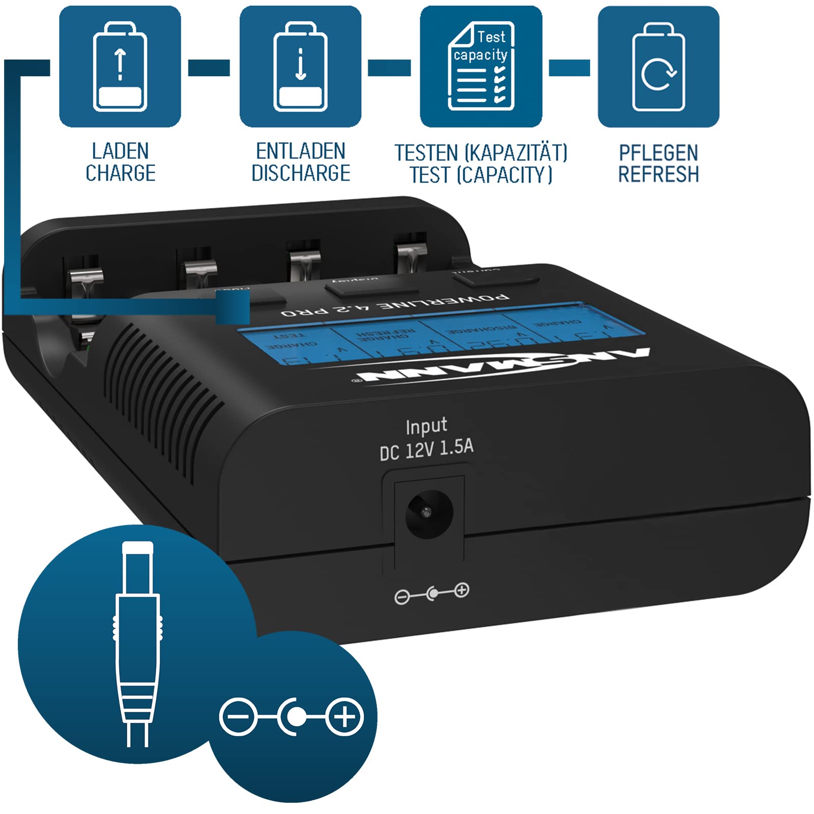 Ansmann Powerline 4.2 Pro AA AAA Battery Charger with USB Port - Fast Charging for Rechargeable Batteries - Perfect for Cameras, Toys, and Electronic Devices