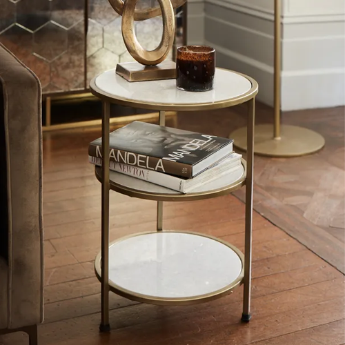 Prada 3-Tier Marble Side Table - Modern Luxury End Table for Living Room, Bedroom & Office - Elegant Home Decor & Functional Storage Solution