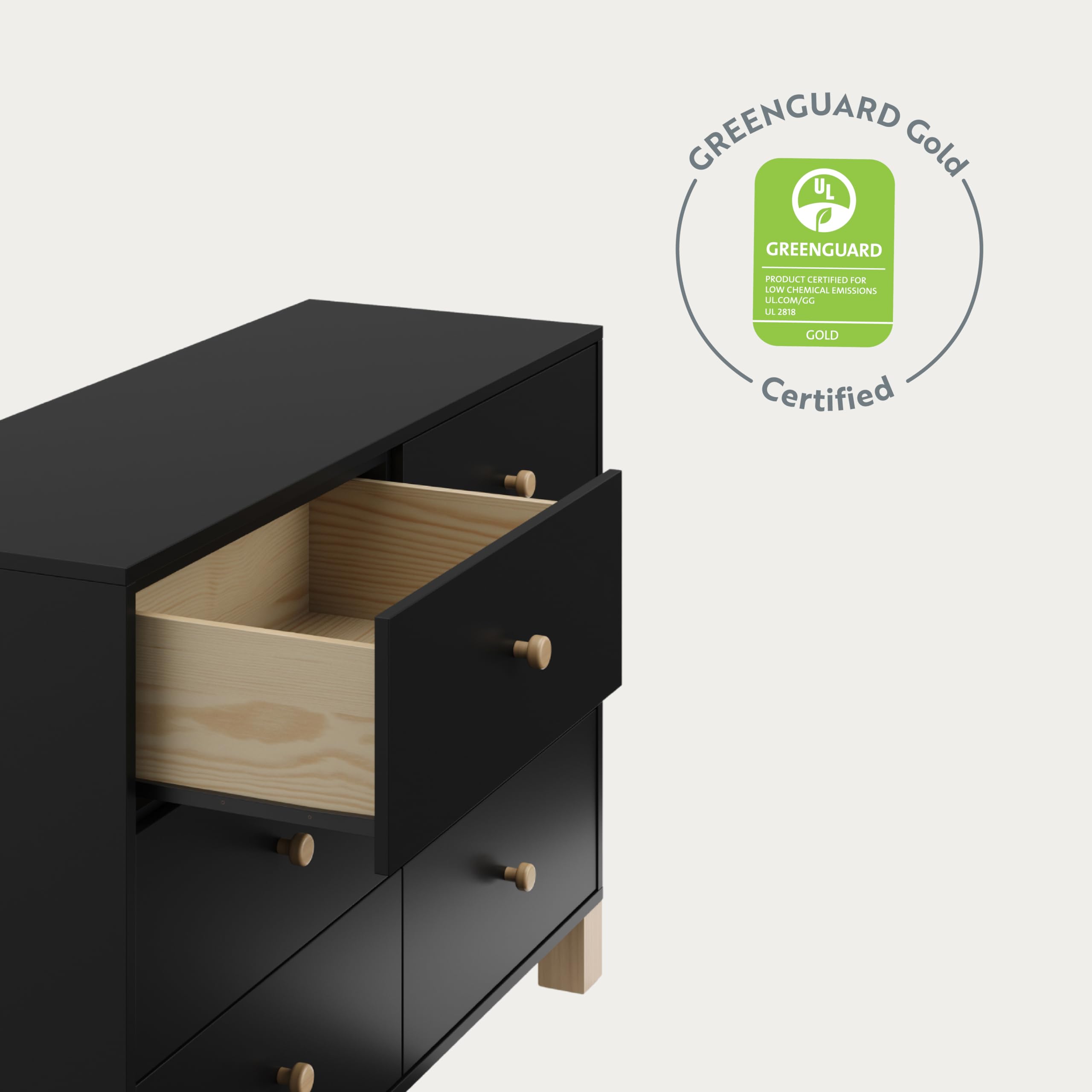 Storkcraft California 6-Drawer Double Dresser in Black & Driftwood - GREENGUARD Gold Certified, Sturdy Interlocking Drawer System, Kids Bedroom Dresser with Drawer Organizer | Perfect for Nursery, Child's Room & Home Organization