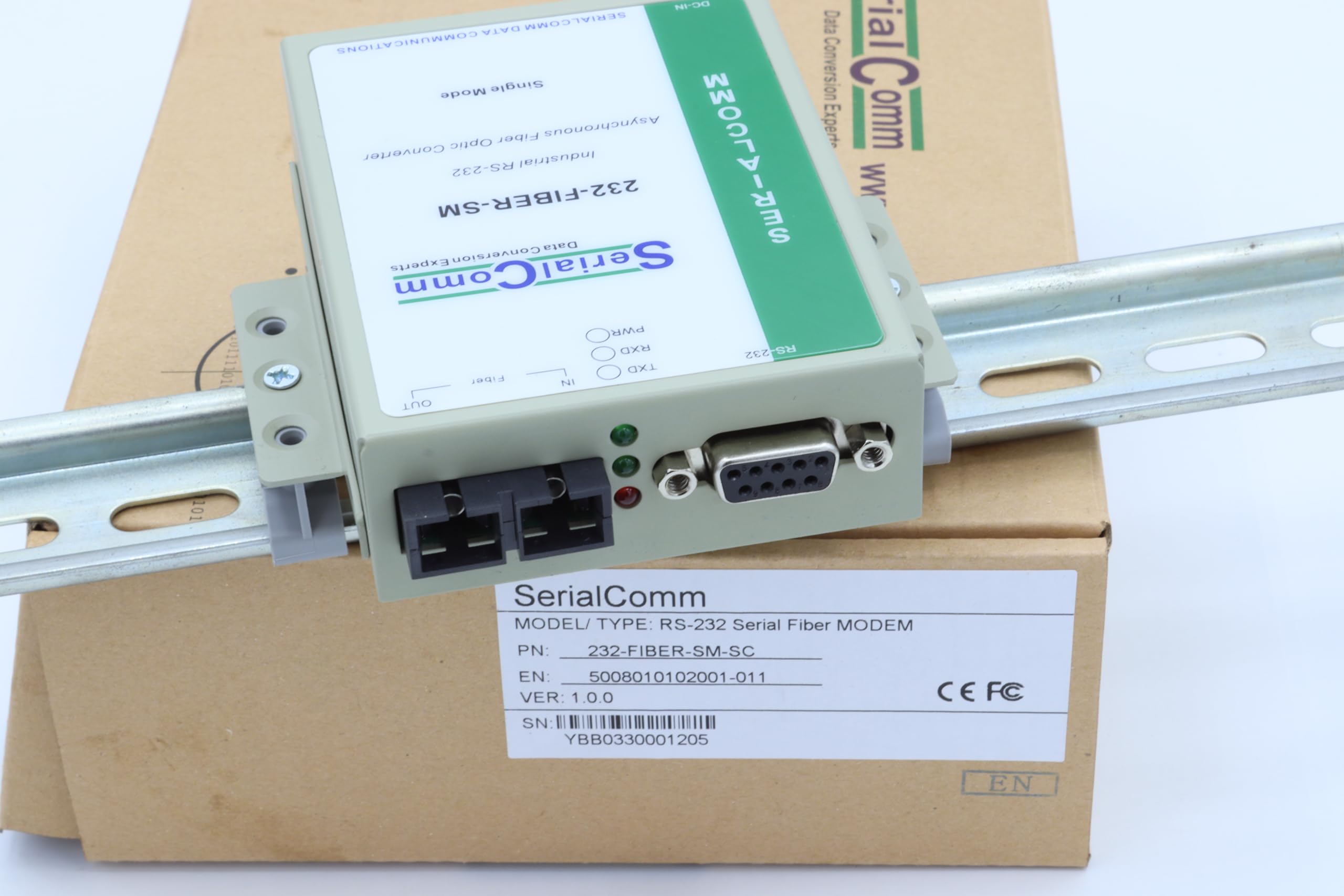 Industrial Grade RS232 to Single Mode Fiber Optic Converter - Bi-Directional Full-Duplex Externally Powered - 20KM SM SC - High Reliability for Harsh Environments - 5-Year Warranty - Ideal for Factory Automation, Oil & Gas, and Remote Monitoring Systems