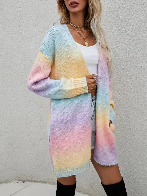 Gradient Tie Dye Women's Cardigan Sweater - Soft Long Sleeve Open Front Knit Cardigan for Women - Perfect for Casual Outfits, Layering in Fall & Spring