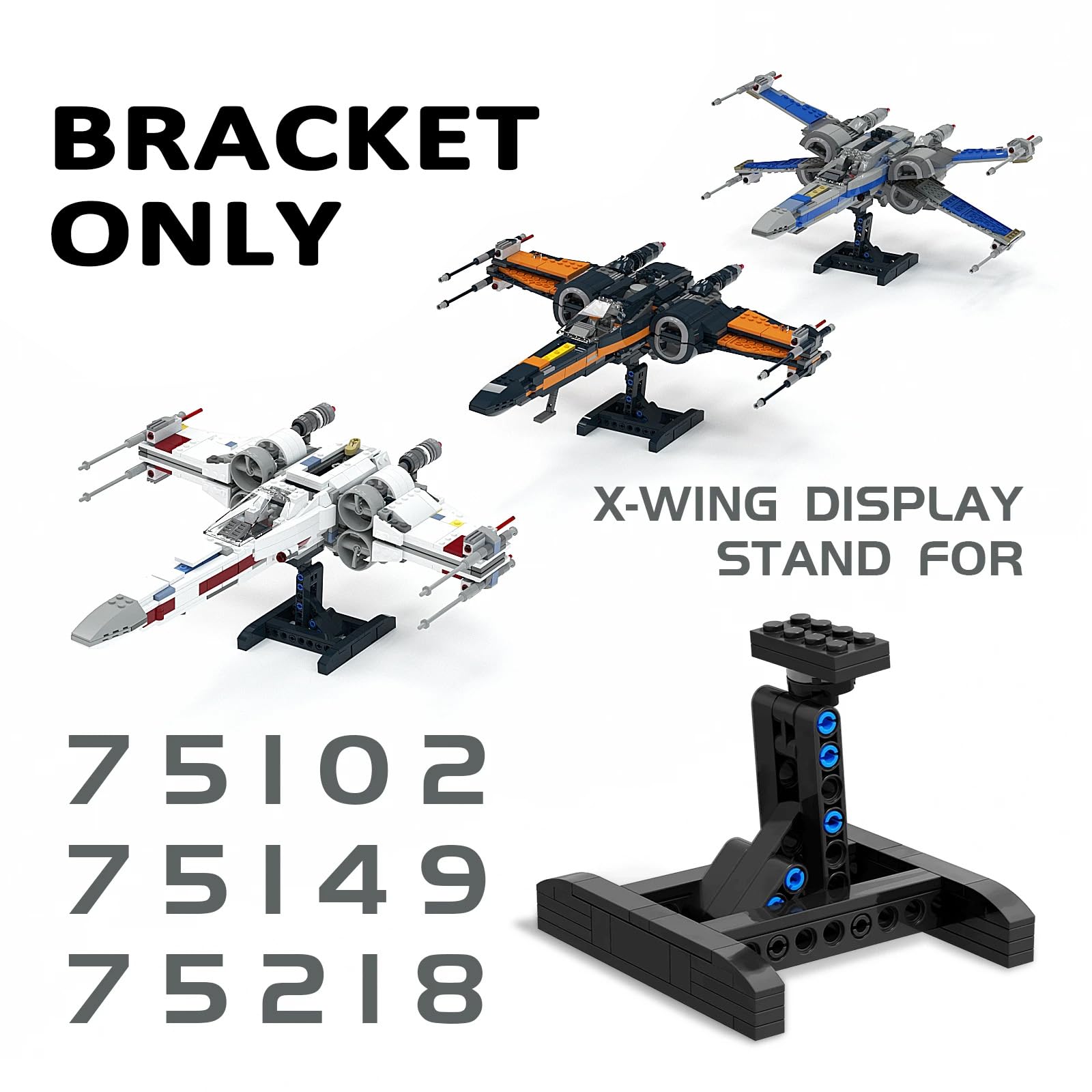 Lego Star Wars X-Wing 75301 & Mando N-1 Fighter 75325 & TIE Bomber 75347 Display Stand - 50PCs Multifunctional Building Blocks Toy Holder for Adults & Kids | Perfect for Showcase, Collection & Play