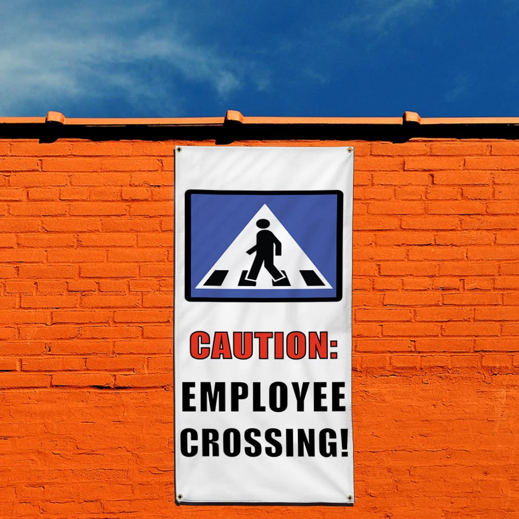 Custom Vertical Vinyl Safety Banner - 96x48 Inches with 8 Grommets | Weatherproof Industrial Yard Sign for Employee Crossing Caution | Perfect for Construction Sites, Warehouses & Outdoor Work Zones