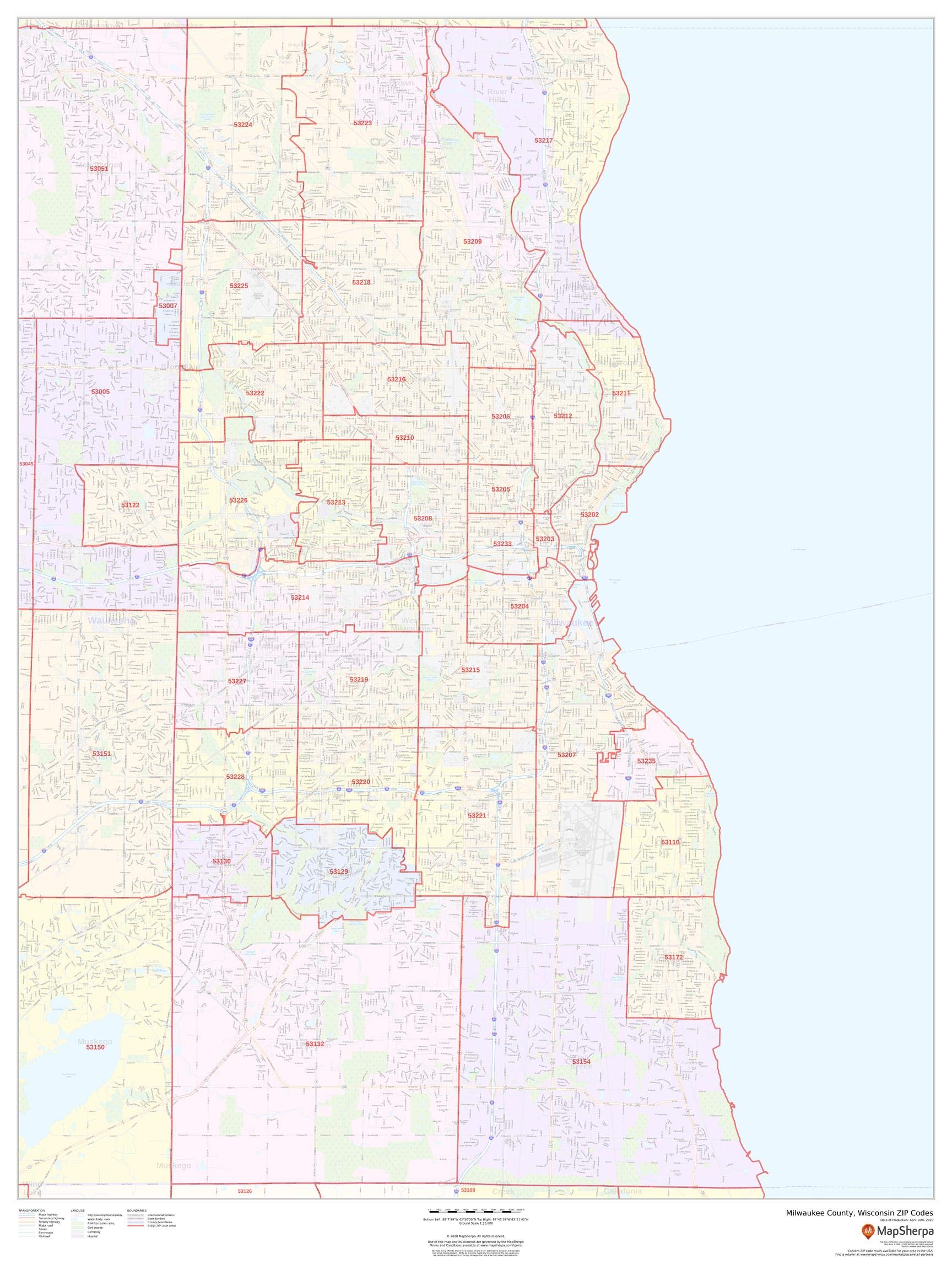Milwaukee County Wisconsin Zip Code Map - 36